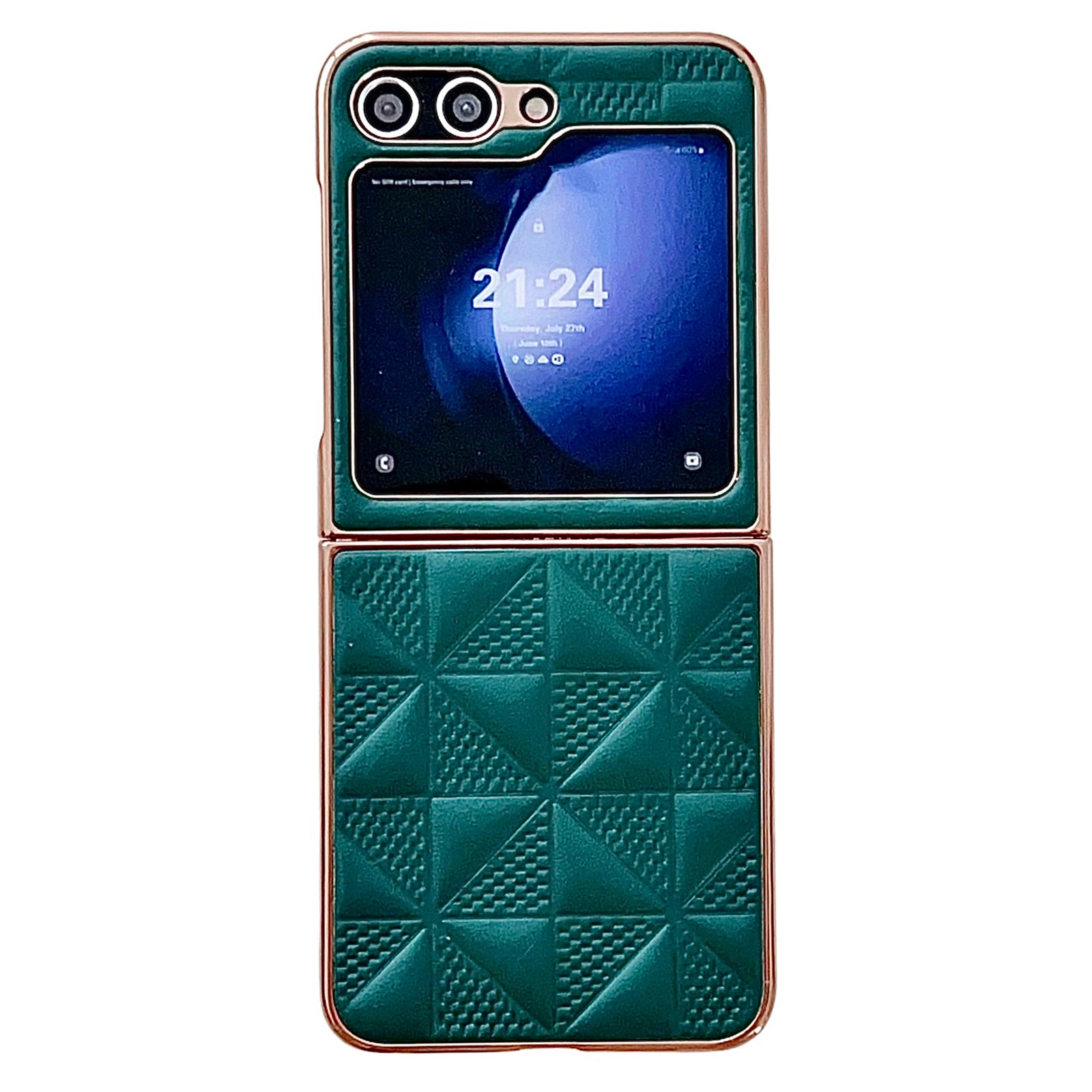 Shockproof PU PC Phone Case For Samsung Galaxy Z Flip5 5G Grid Pattern Electroplating Mobile Cover