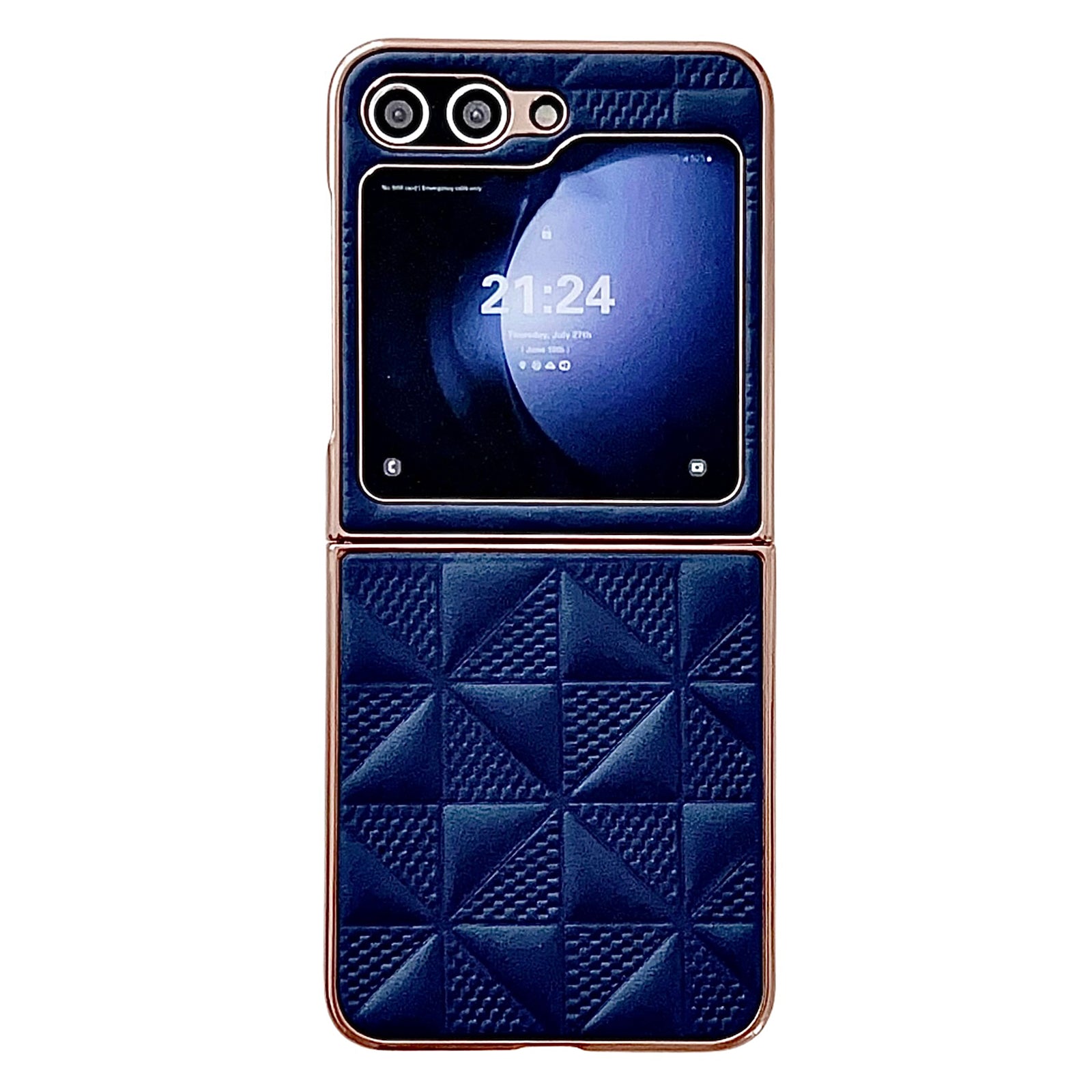 Shockproof PU PC Phone Case For Samsung Galaxy Z Flip5 5G Grid Pattern Electroplating Mobile Cover