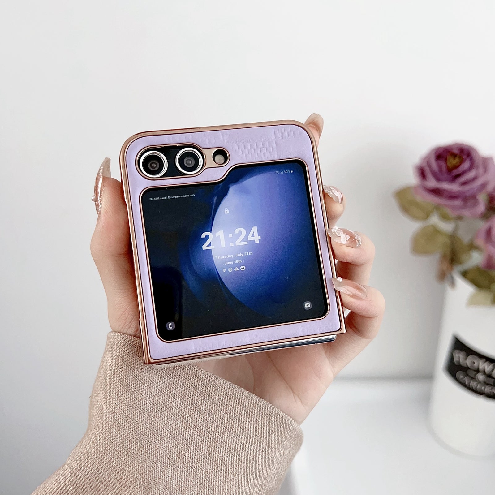 Shockproof PU PC Phone Case For Samsung Galaxy Z Flip5 5G Grid Pattern Electroplating Mobile Cover