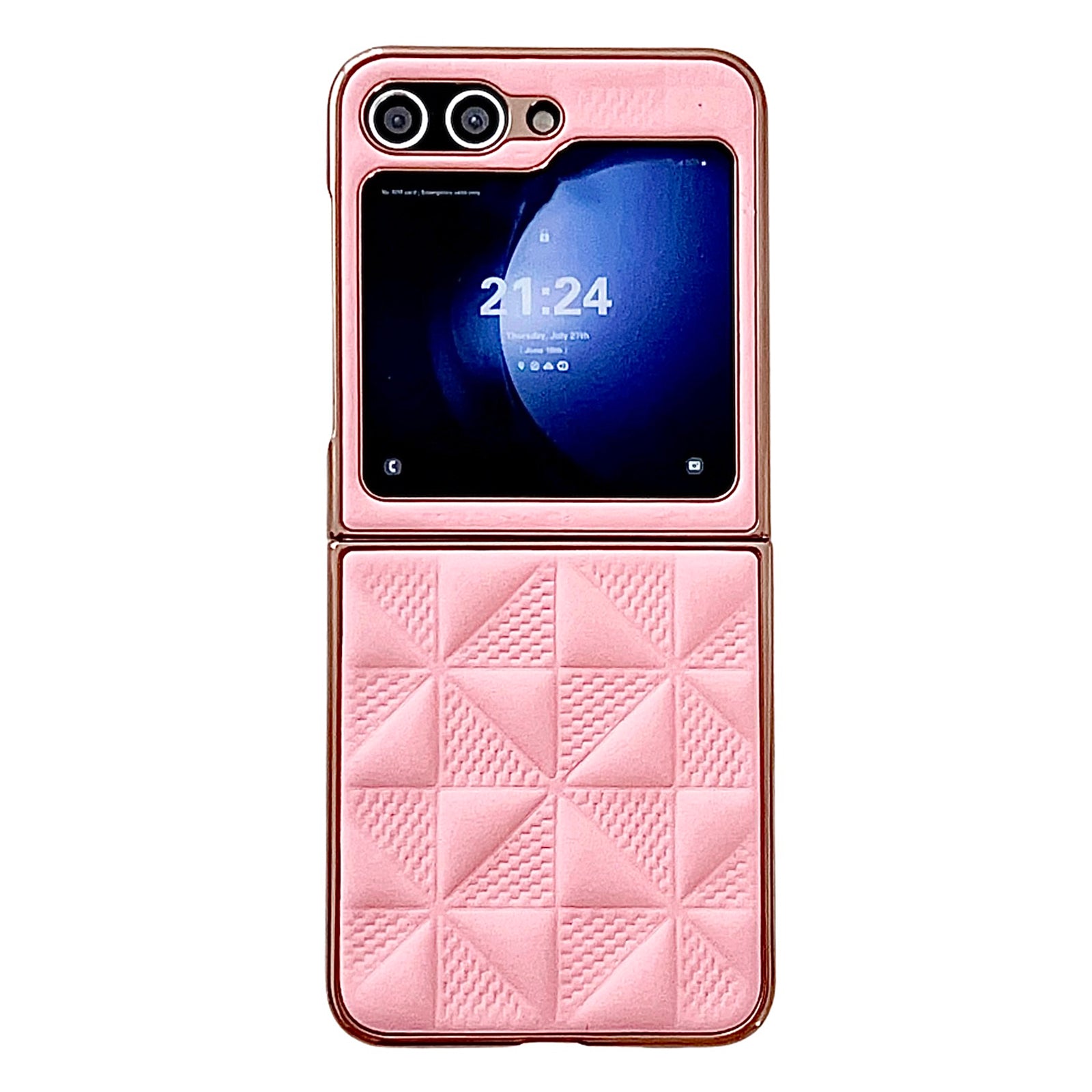 Shockproof PU PC Phone Case For Samsung Galaxy Z Flip5 5G Grid Pattern Electroplating Mobile Cover