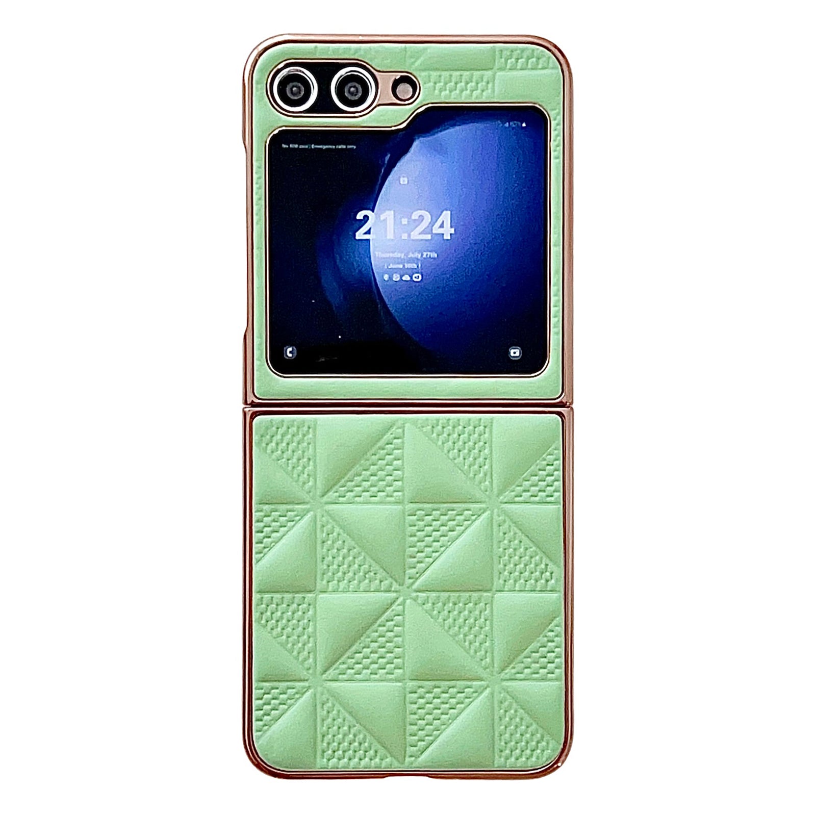 Shockproof PU PC Phone Case For Samsung Galaxy Z Flip5 5G Grid Pattern Electroplating Mobile Cover
