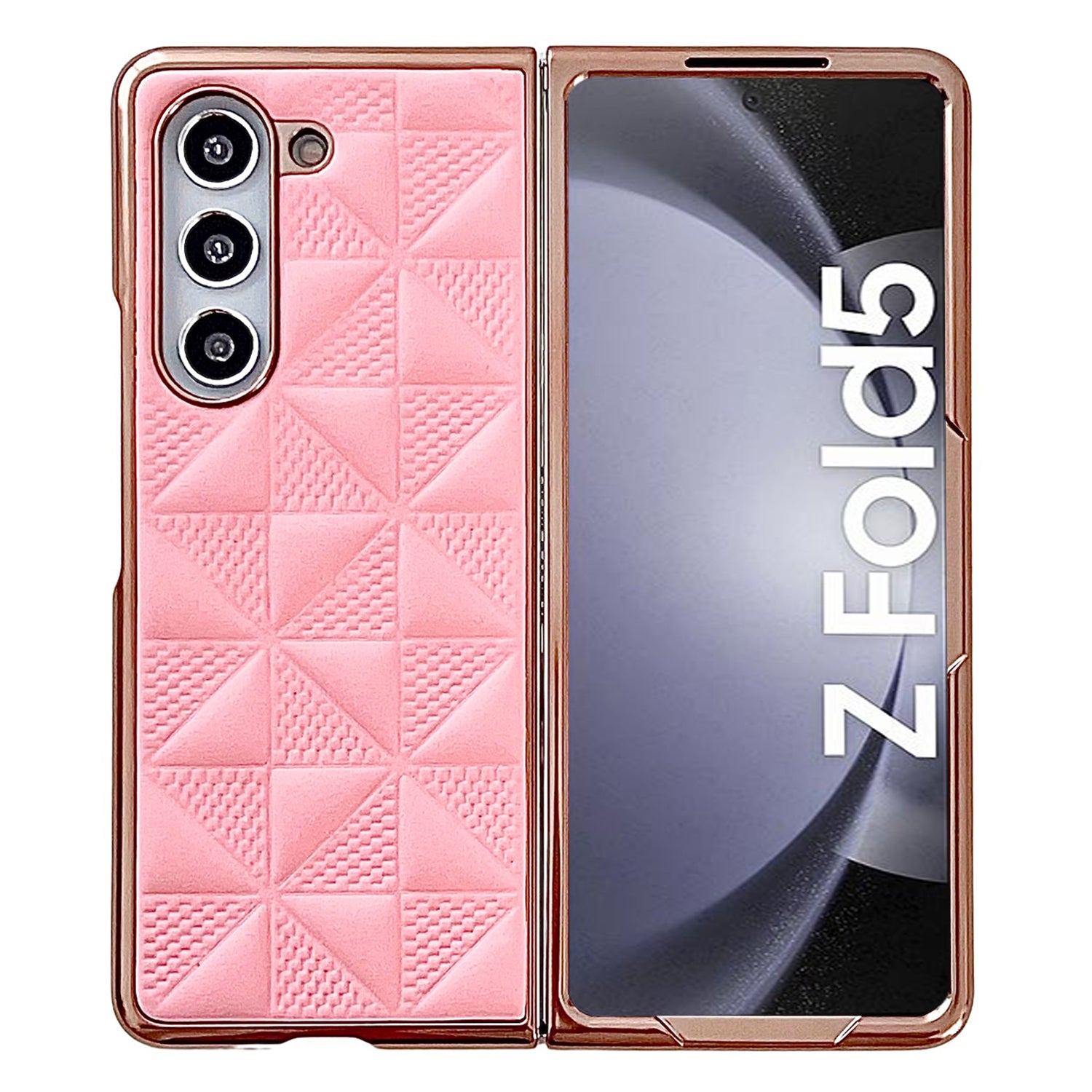 For Samsung Galaxy Z Fold5 5G PU Leather Coated PC Phone Case Grid Pattern Electroplating Cover