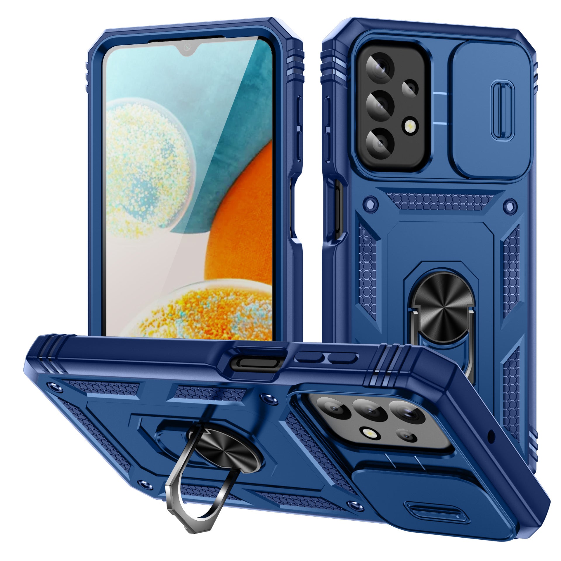 For Samsung Galaxy A23 4G 5G (Global Version) PC TPU Kickstand Case Card Holder Phone Shell with Sliding Camera Cover