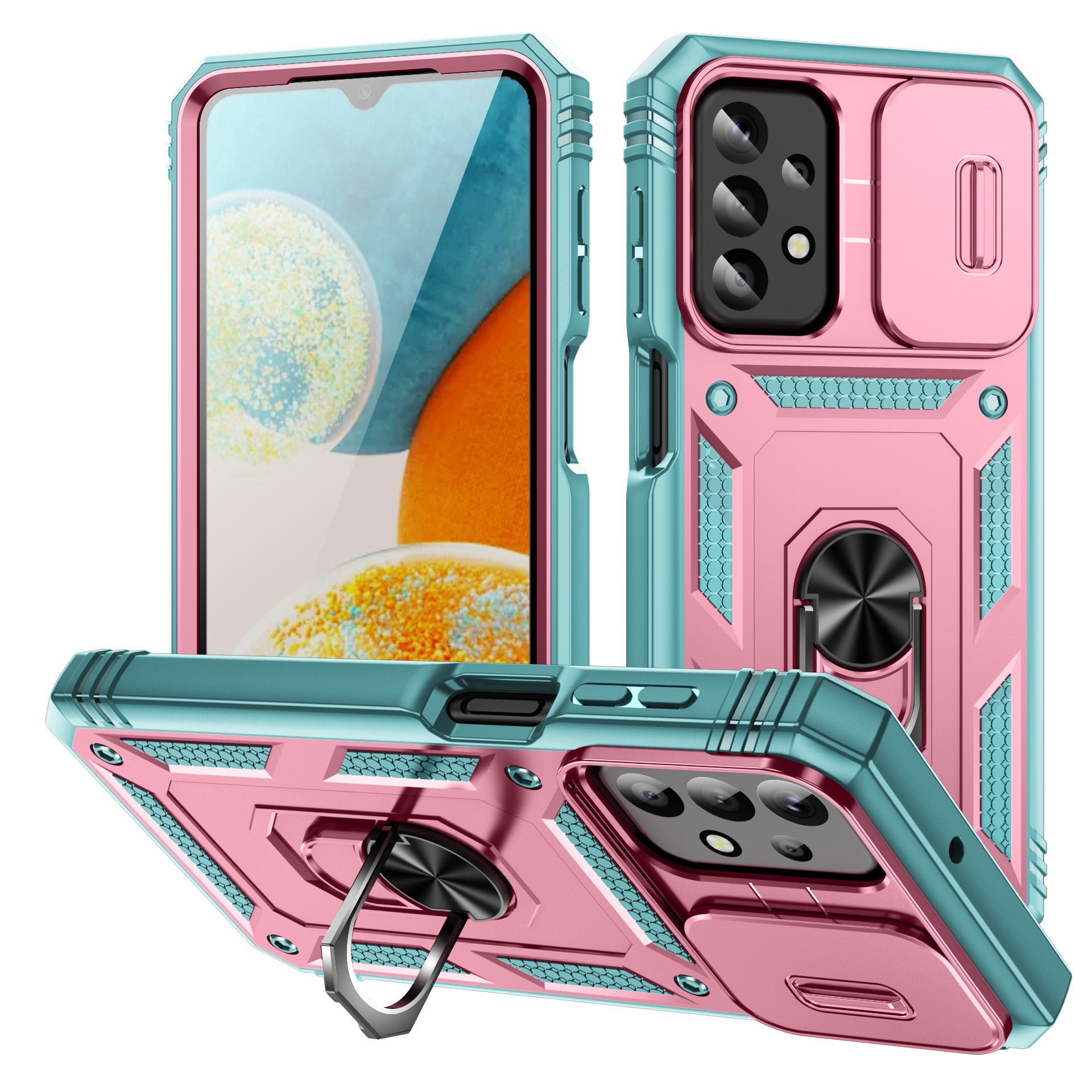 For Samsung Galaxy A23 4G 5G (Global Version) PC TPU Kickstand Case Card Holder Phone Shell with Sliding Camera Cover