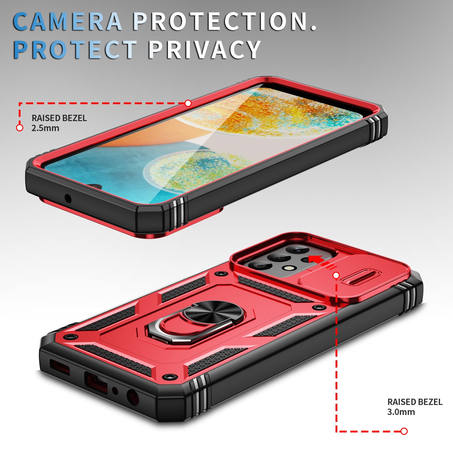 For Samsung Galaxy A23 4G 5G (Global Version) PC TPU Kickstand Case Card Holder Phone Shell with Sliding Camera Cover