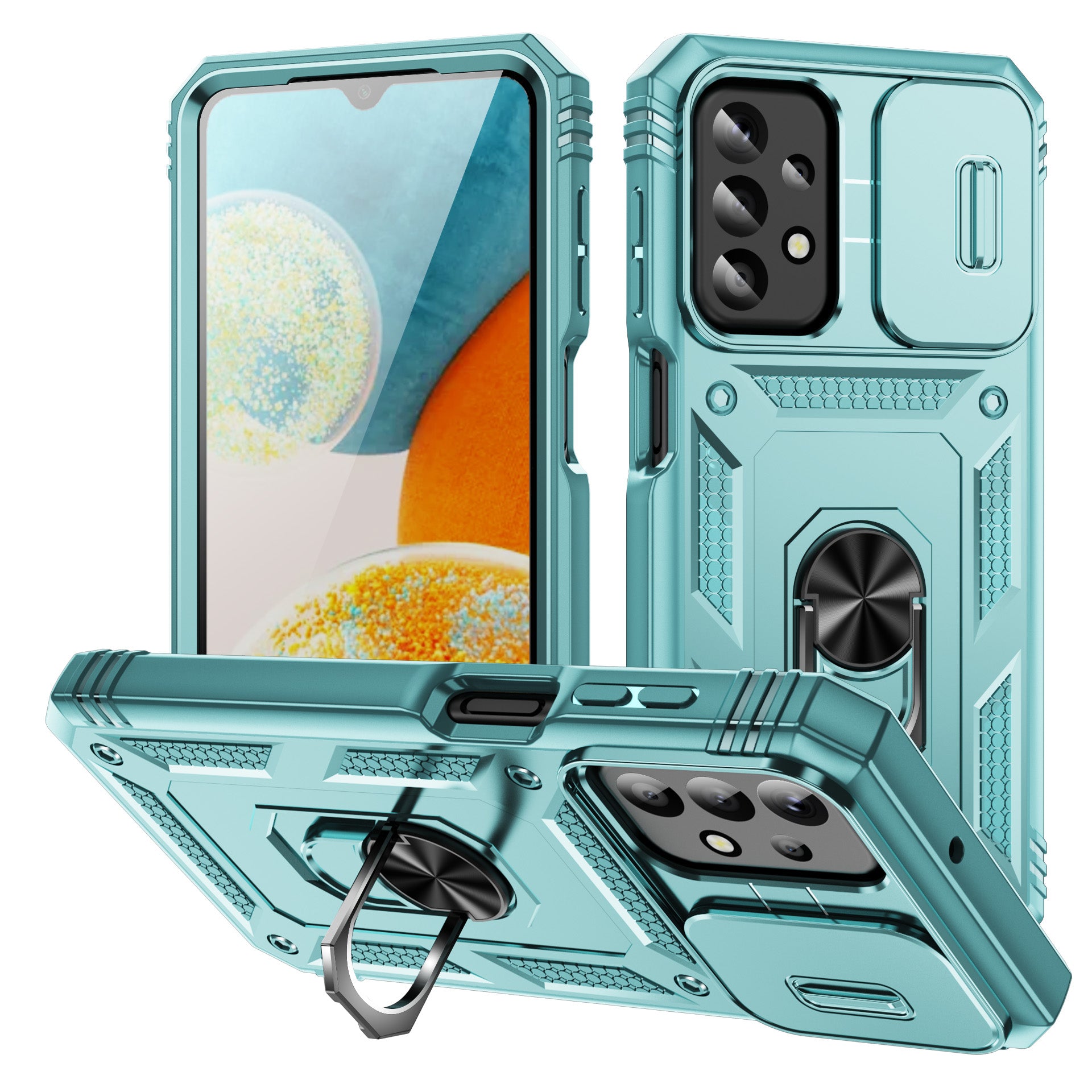 For Samsung Galaxy A23 4G 5G (Global Version) PC TPU Kickstand Case Card Holder Phone Shell with Sliding Camera Cover