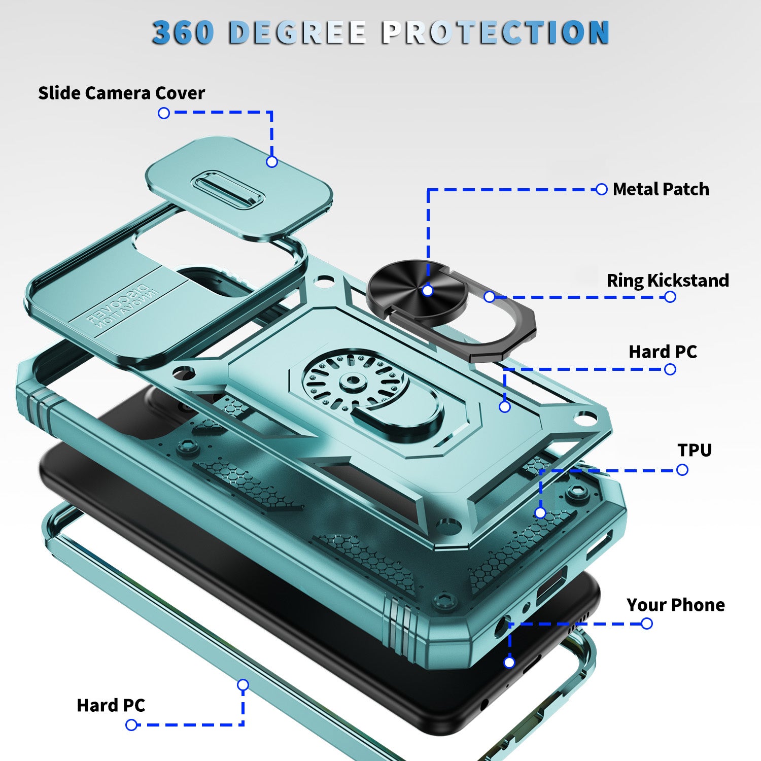 For Samsung Galaxy A23 4G 5G (Global Version) PC TPU Kickstand Case Card Holder Phone Shell with Sliding Camera Cover