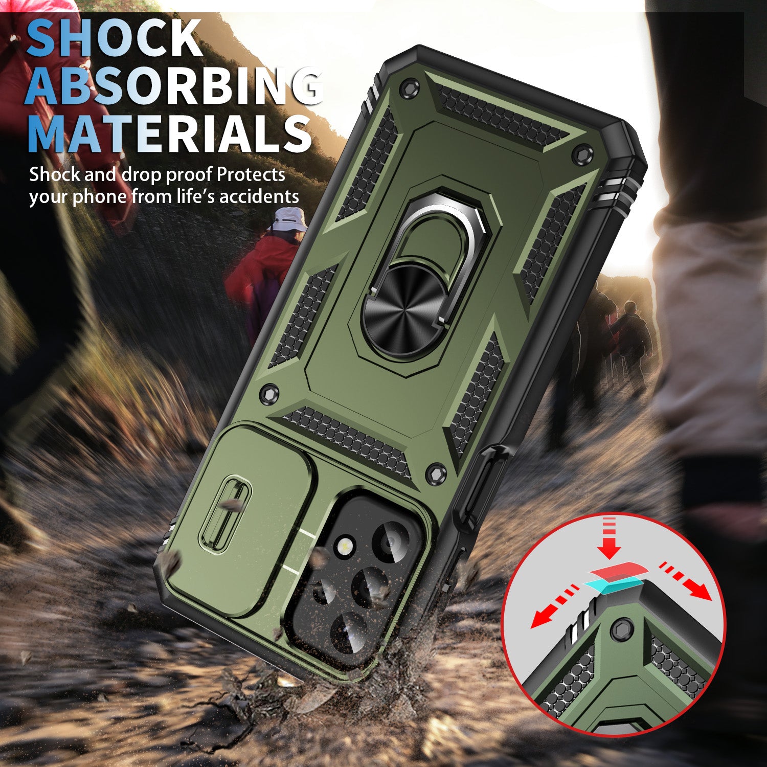 For Samsung Galaxy A23 4G 5G (Global Version) PC TPU Kickstand Case Card Holder Phone Shell with Sliding Camera Cover