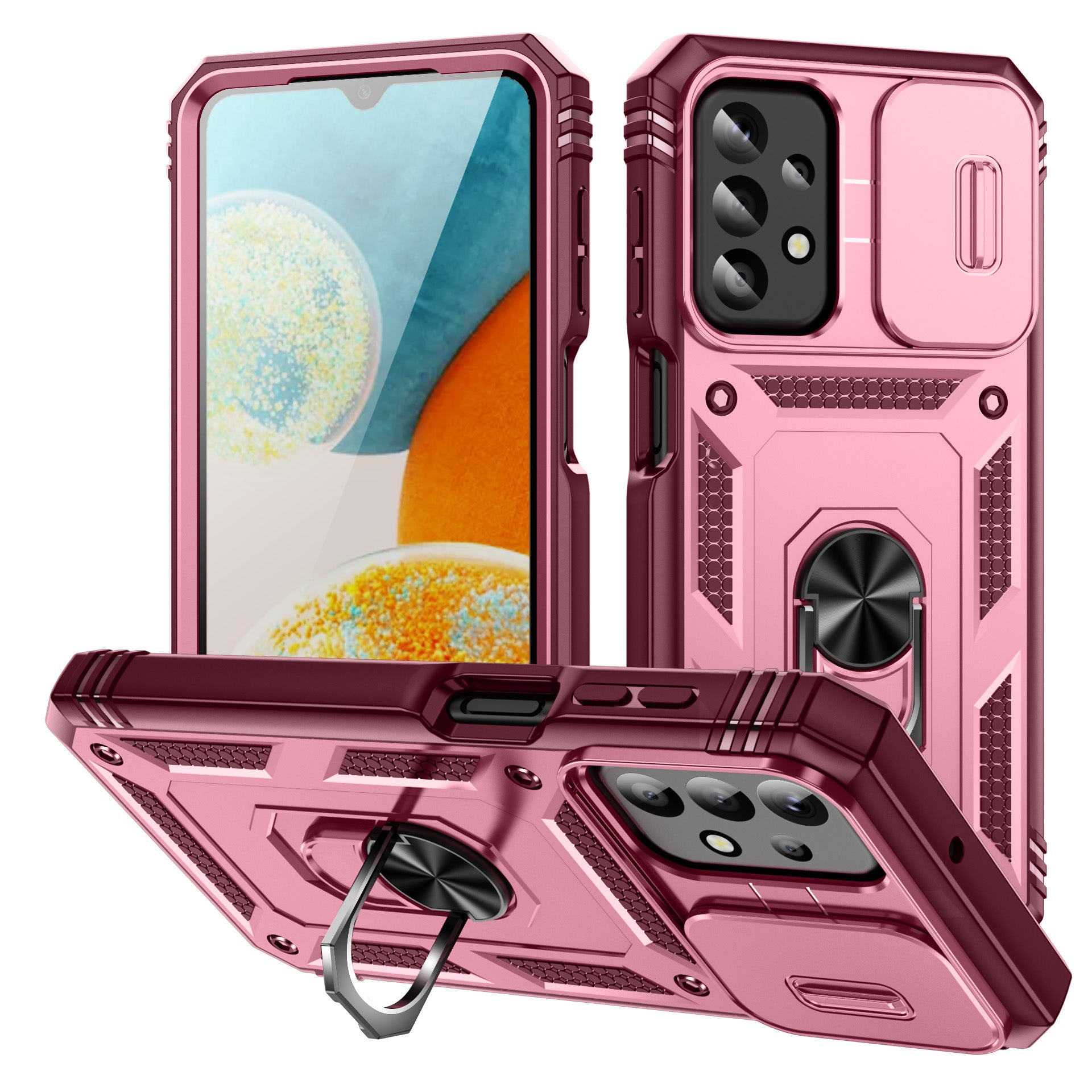 For Samsung Galaxy A23 4G 5G (Global Version) PC TPU Kickstand Case Card Holder Phone Shell with Sliding Camera Cover