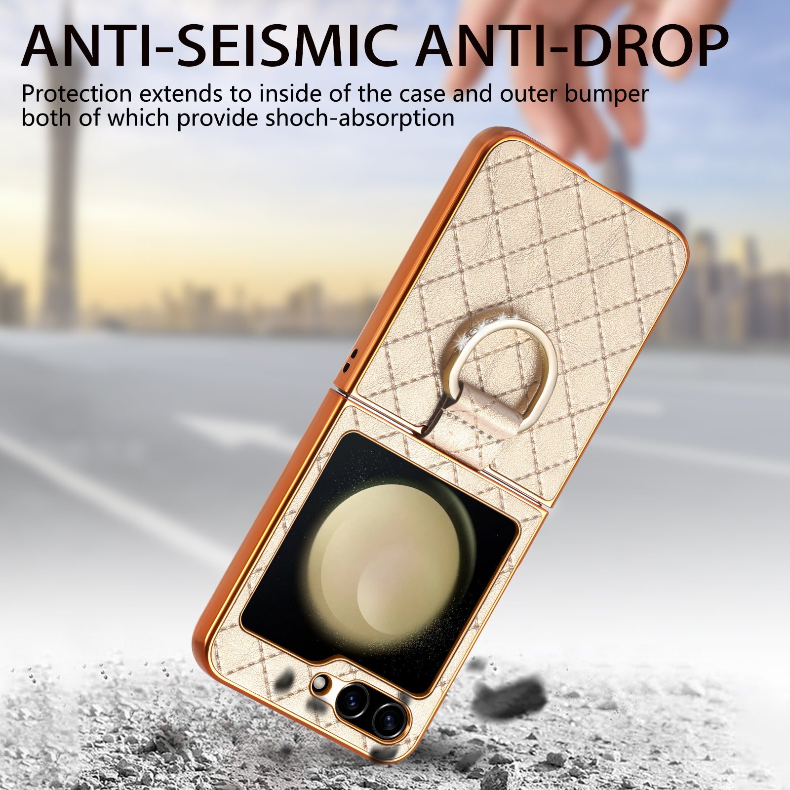 For Samsung Galaxy Z Flip5 5G Electroplating Phone Case Rhombus Imprinted PU PC Rhinestone Decoration Kickstand Cover