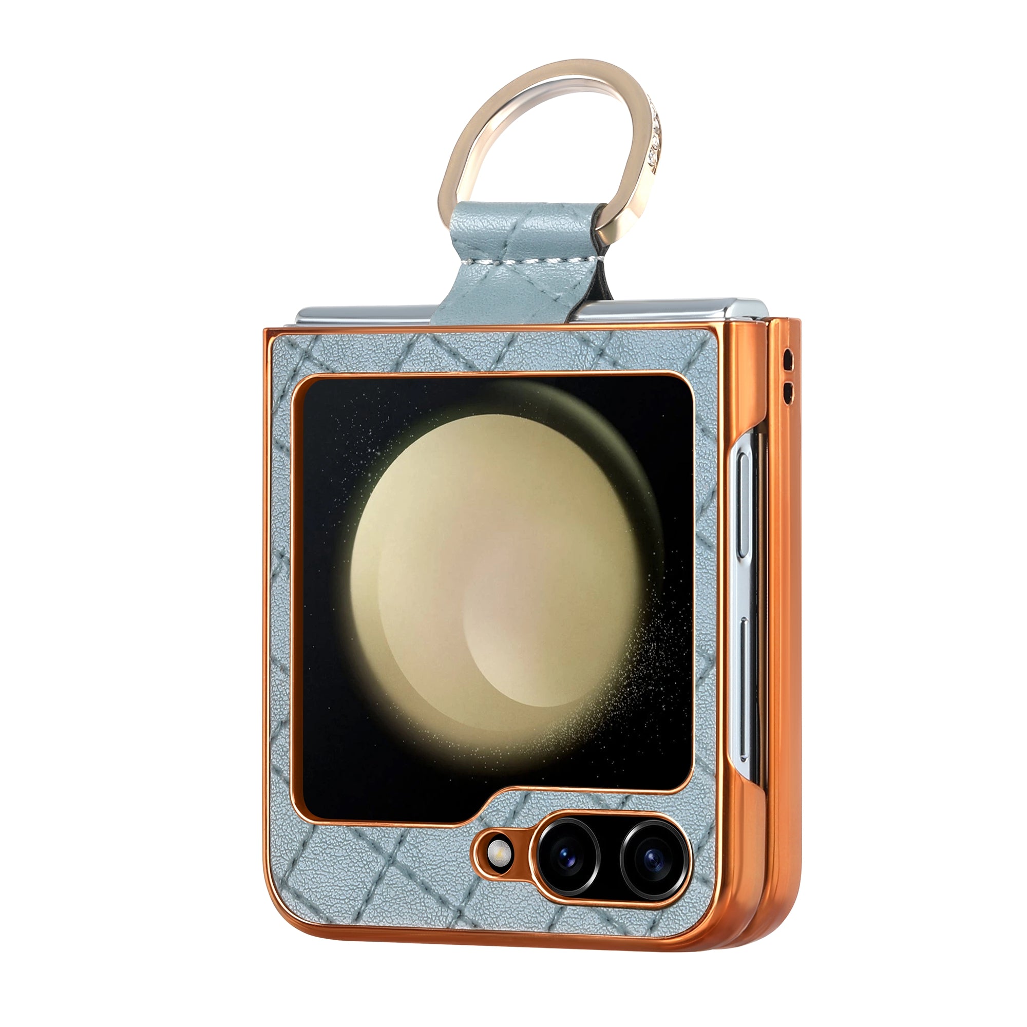 For Samsung Galaxy Z Flip5 5G Electroplating Phone Case Rhombus Imprinted PU PC Rhinestone Decoration Kickstand Cover