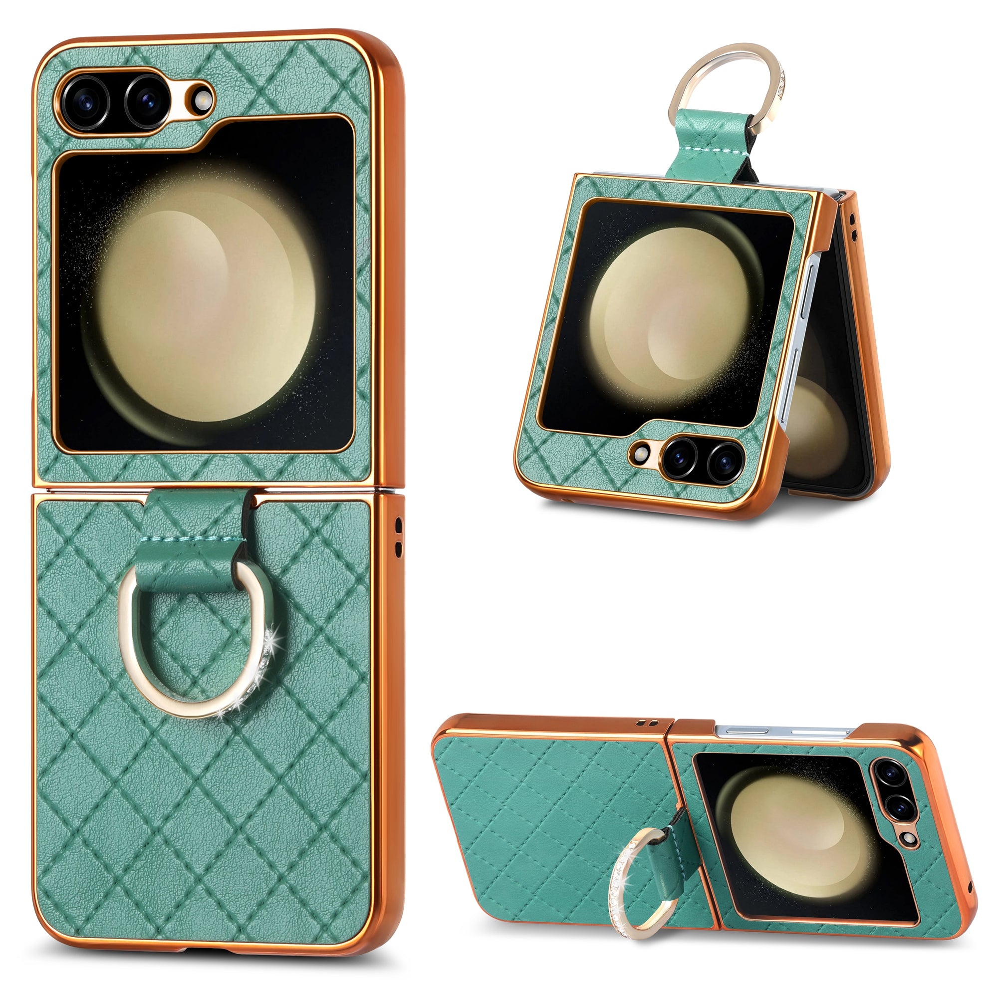 For Samsung Galaxy Z Flip5 5G Electroplating Phone Case Rhombus Imprinted PU PC Rhinestone Decoration Kickstand Cover