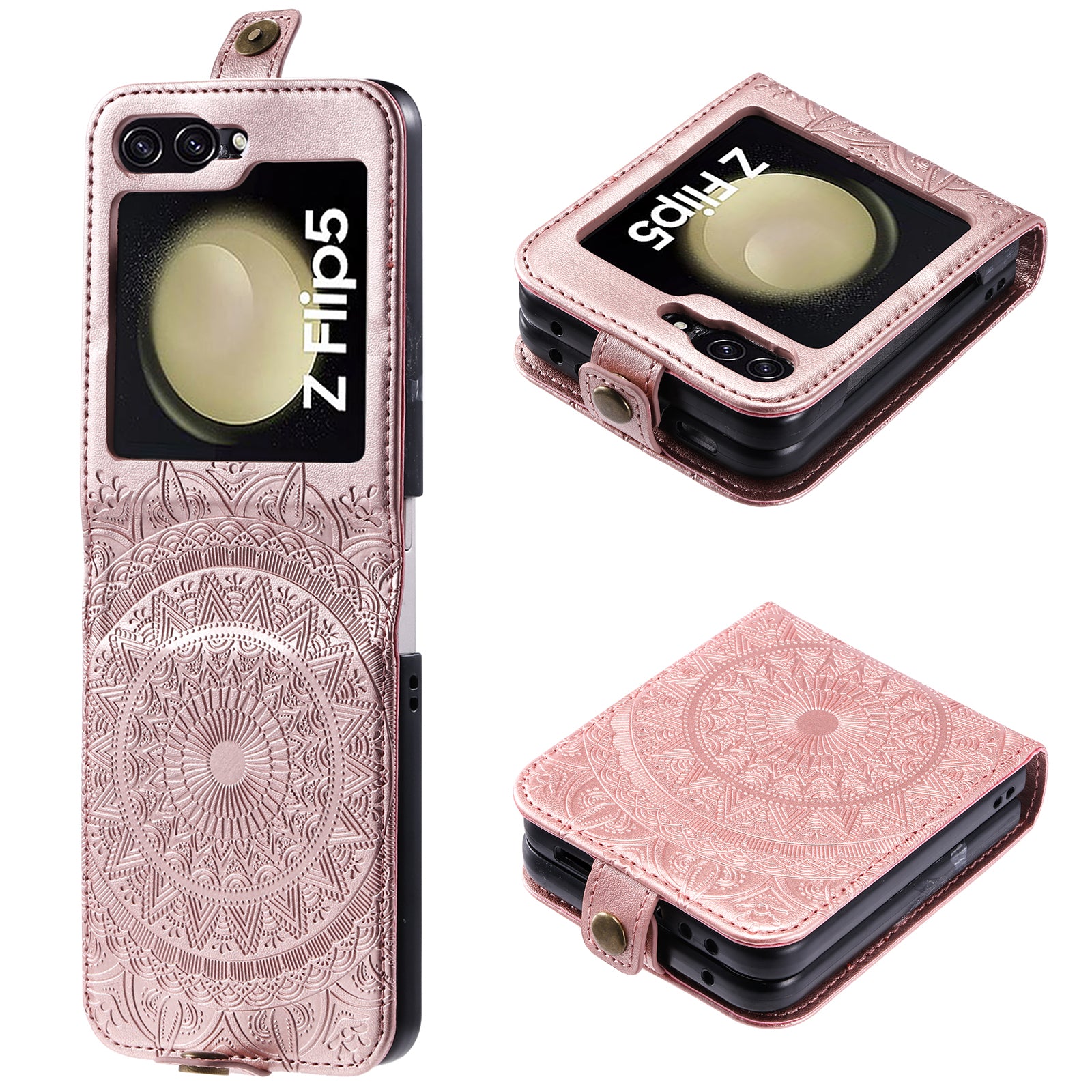For Samsung Galaxy Z Flip5 5G Card Holder PU Leather Case Mandala Flower Imprinted Folding Cover