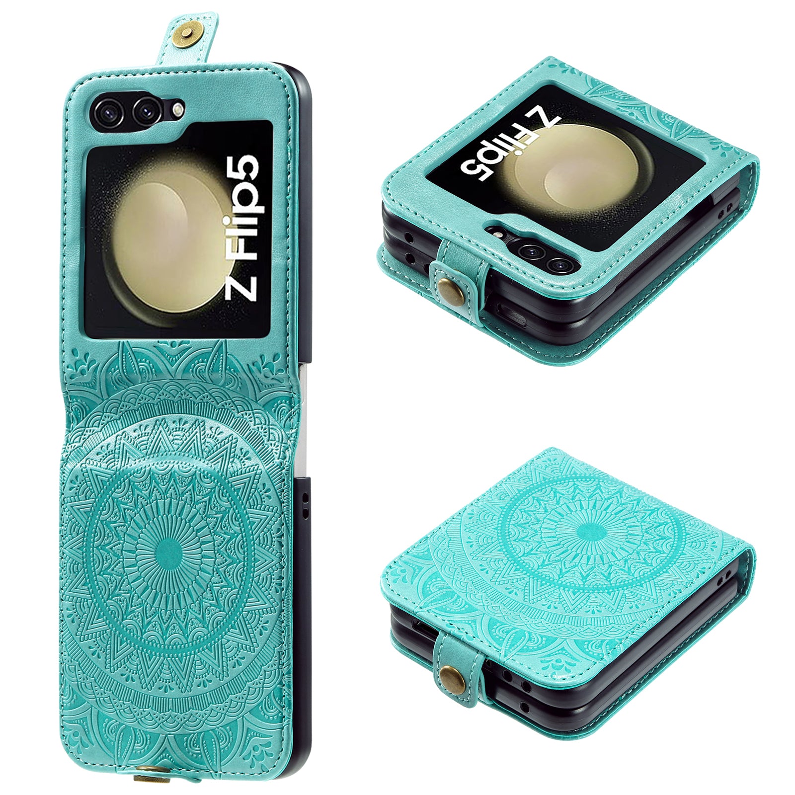 For Samsung Galaxy Z Flip5 5G Card Holder PU Leather Case Mandala Flower Imprinted Folding Cover