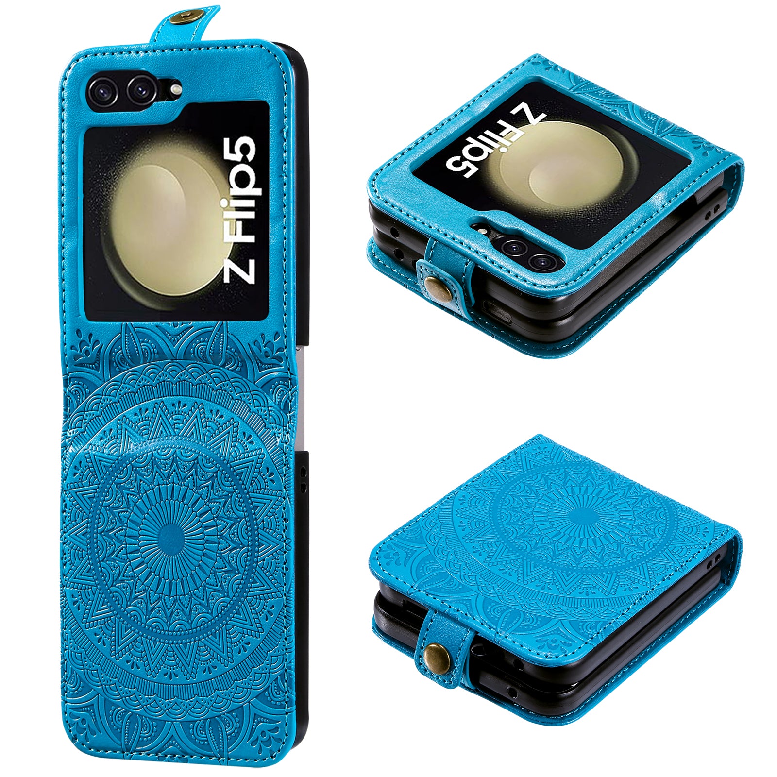 For Samsung Galaxy Z Flip5 5G Card Holder PU Leather Case Mandala Flower Imprinted Folding Cover