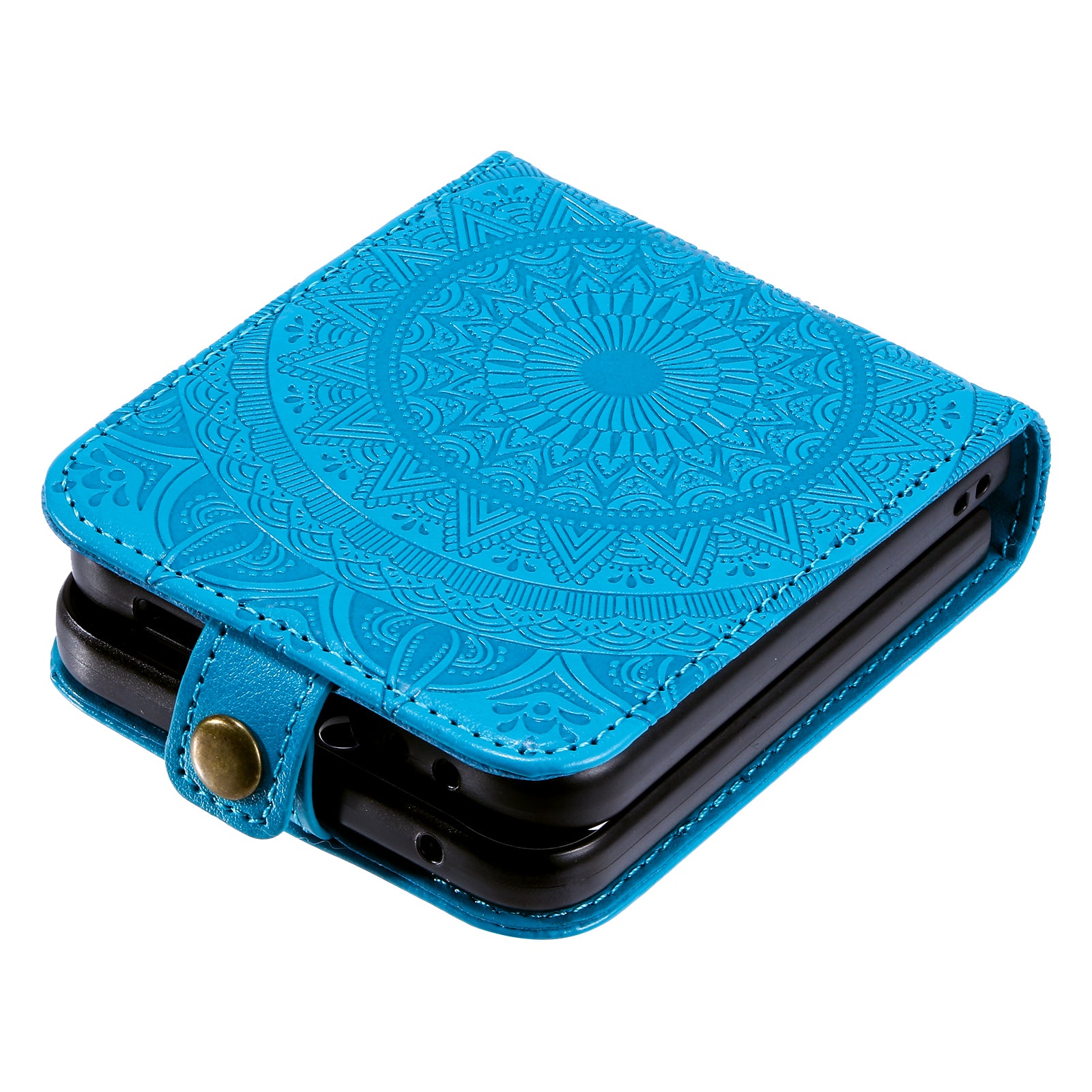 For Samsung Galaxy Z Flip5 5G Card Holder PU Leather Case Mandala Flower Imprinted Folding Cover