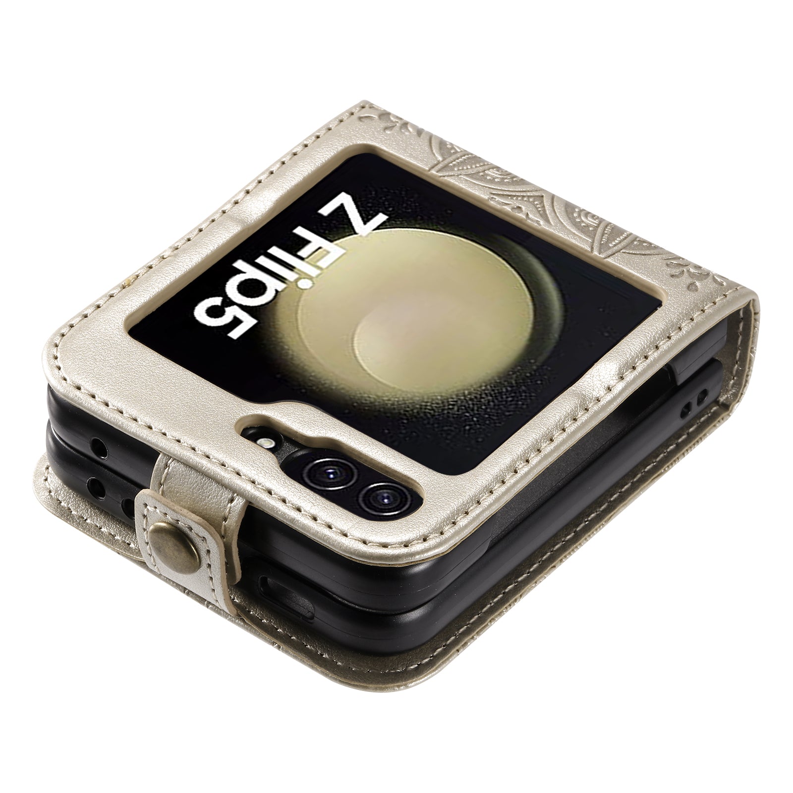 For Samsung Galaxy Z Flip5 5G Card Holder PU Leather Case Mandala Flower Imprinted Folding Cover