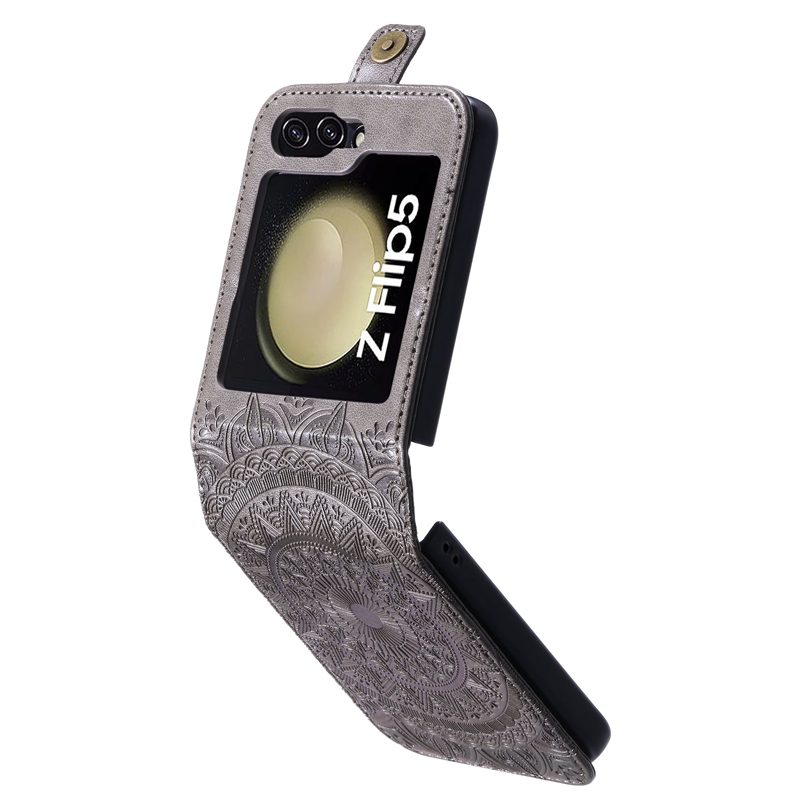 For Samsung Galaxy Z Flip5 5G Card Holder PU Leather Case Mandala Flower Imprinted Folding Cover