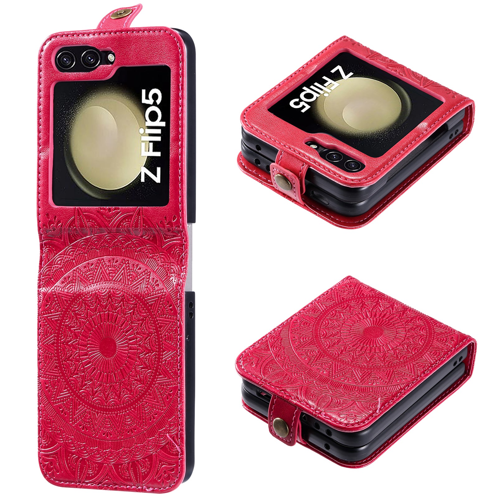 For Samsung Galaxy Z Flip5 5G Card Holder PU Leather Case Mandala Flower Imprinted Folding Cover