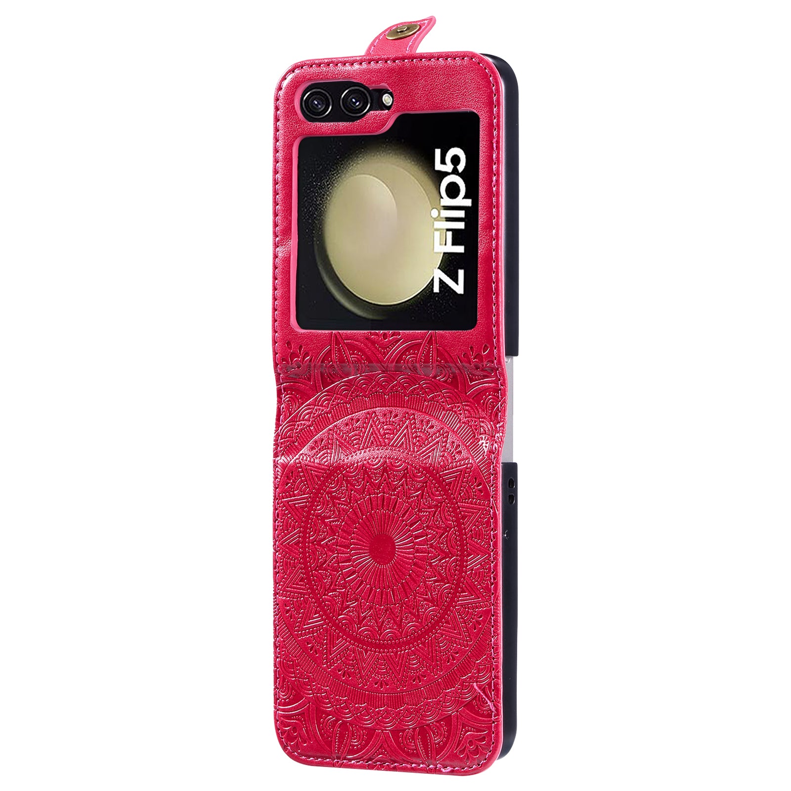 For Samsung Galaxy Z Flip5 5G Card Holder PU Leather Case Mandala Flower Imprinted Folding Cover