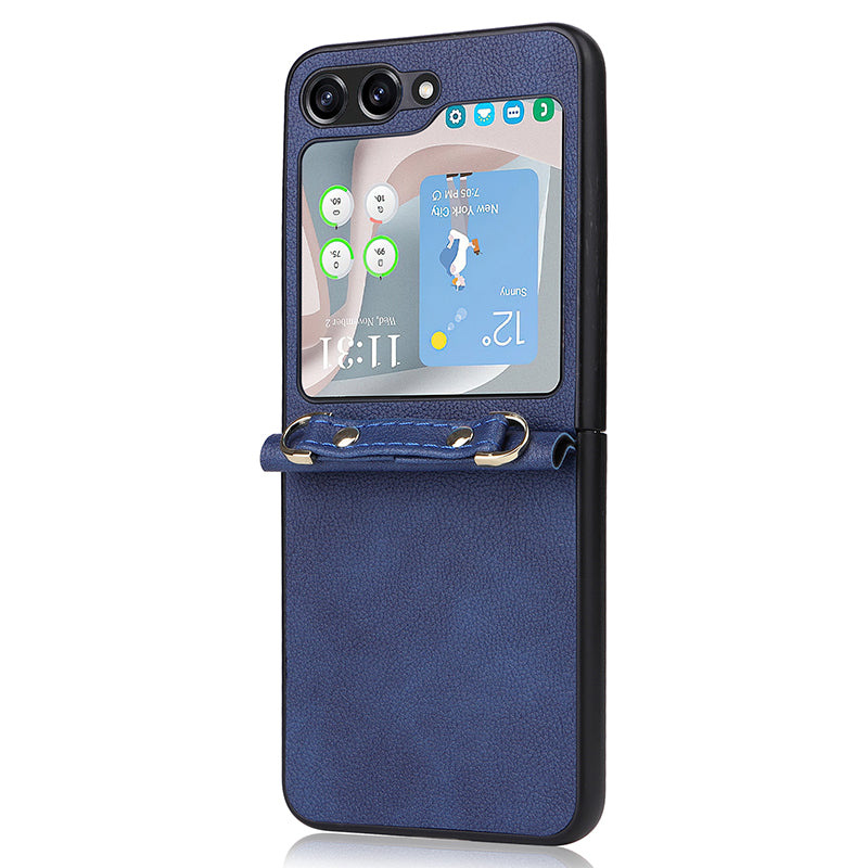 For Samsung Galaxy Z Flip5 5G One-Piece PU PC Phone Case Cell Phone Protective Cover with Long Strap