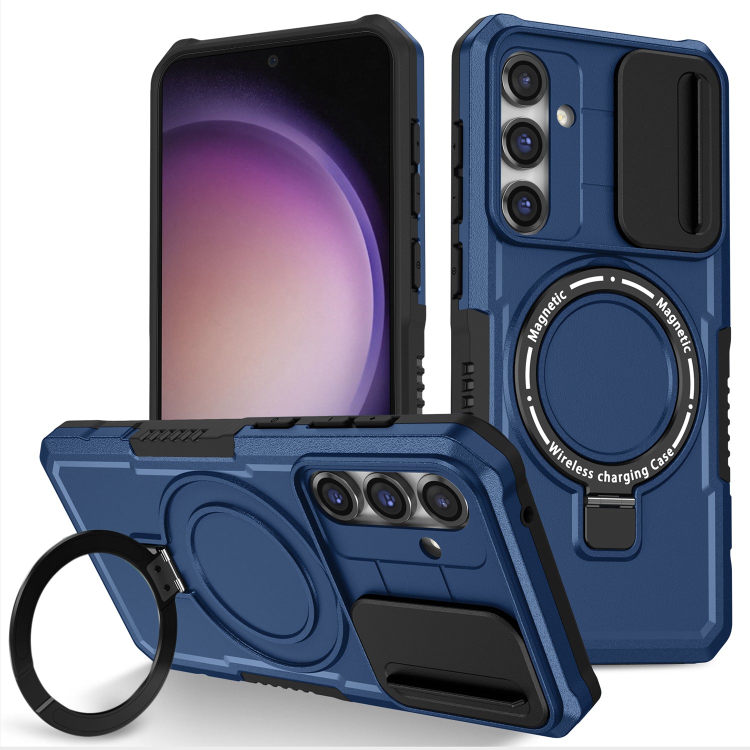 Compatible with MagSafe PC TPU Case for Samsung Galaxy S23 FE Kickstand Anti-Drop Phone Shell with Sliding Lens Cover