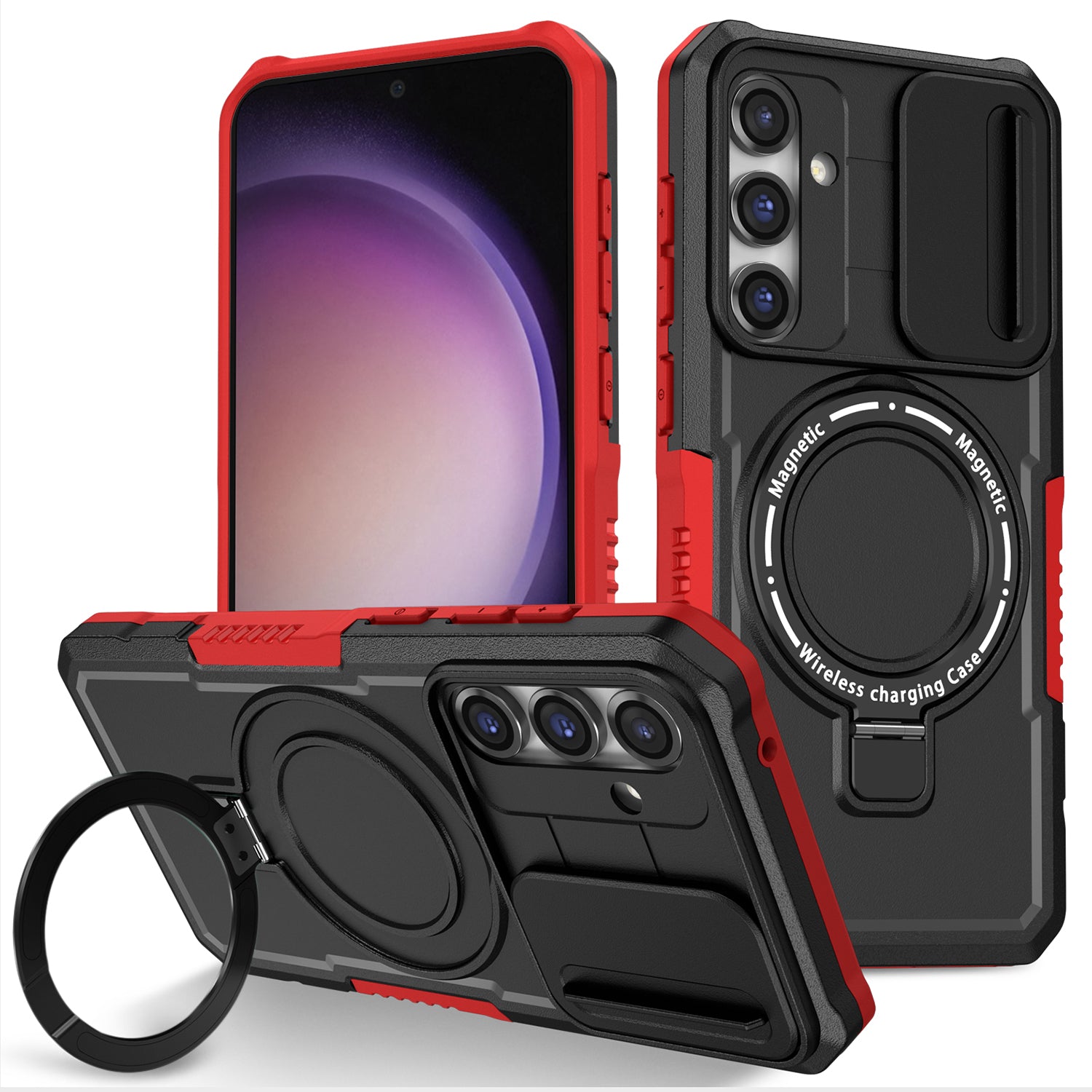 Compatible with MagSafe PC TPU Case for Samsung Galaxy S23 FE Kickstand Anti-Drop Phone Shell with Sliding Lens Cover
