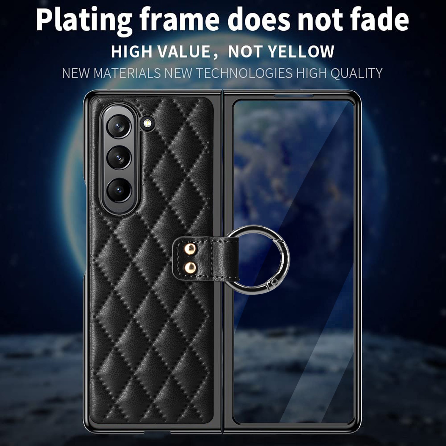 For Samsung Galaxy Z Fold5 5G Ring Kickstand Phone Case Shockproof PU Leather PC Tempered Glass Film Cover