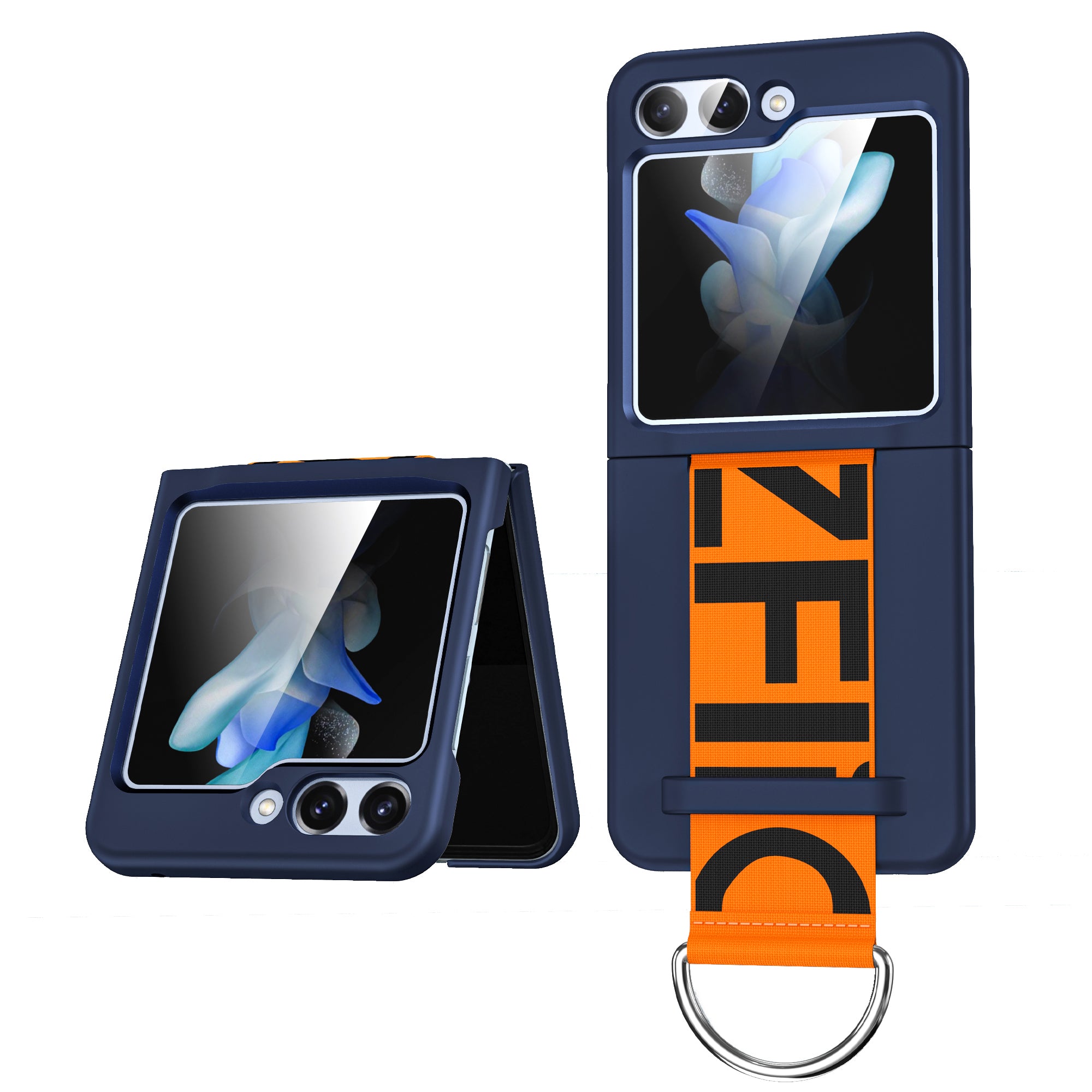 Shockproof Slim Case for Samsung Galaxy Z Flip5 5G Matte Hand Strap Hard PC Phone Case with Metal Ring Buckle