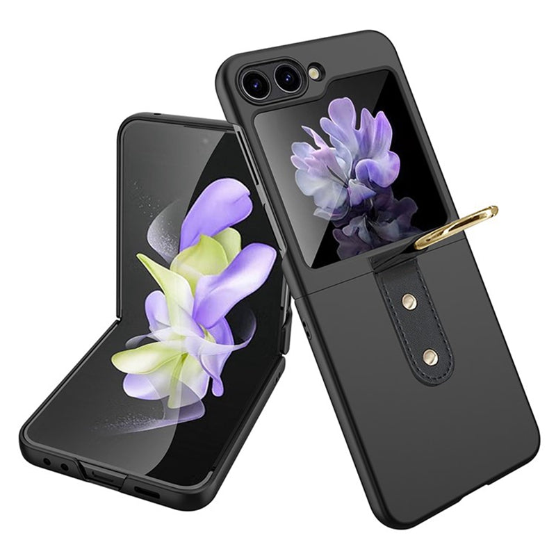 For Samsung Galaxy Z Flip5 5G Hard PC Phone Case Kickstand Shockproof Cover with Tempered Glass Back Film