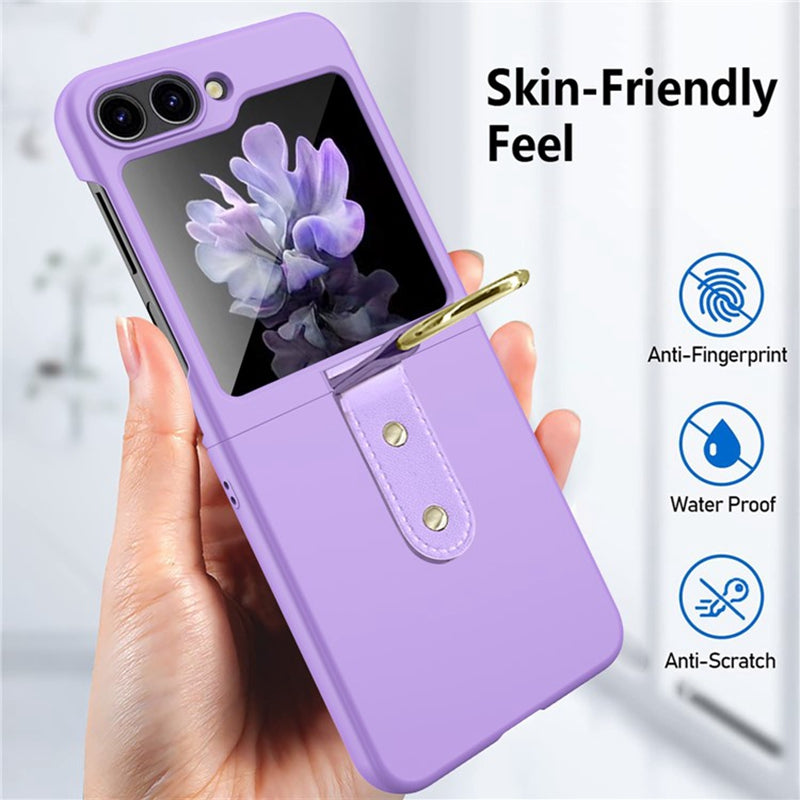 For Samsung Galaxy Z Flip5 5G Hard PC Phone Case Kickstand Shockproof Cover with Tempered Glass Back Film