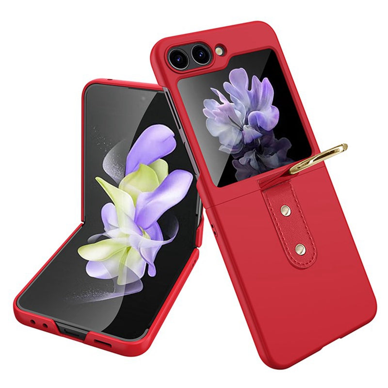 For Samsung Galaxy Z Flip5 5G Hard PC Phone Case Kickstand Shockproof Cover with Tempered Glass Back Film