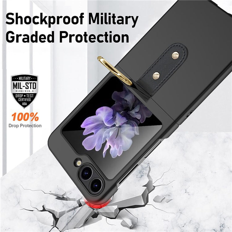 For Samsung Galaxy Z Flip5 5G Hard PC Phone Case Kickstand Shockproof Cover with Tempered Glass Back Film