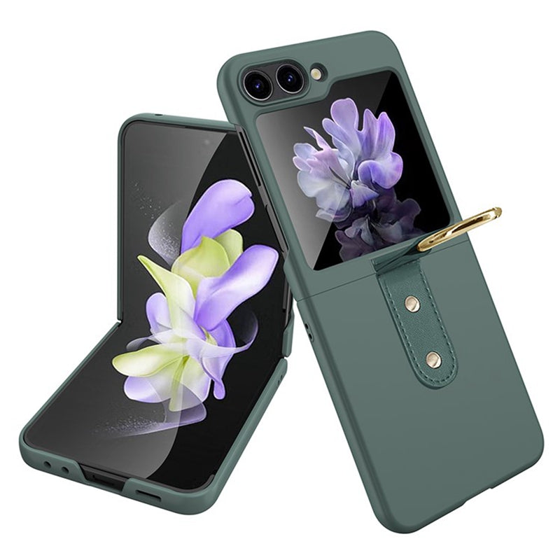 For Samsung Galaxy Z Flip5 5G Hard PC Phone Case Kickstand Shockproof Cover with Tempered Glass Back Film