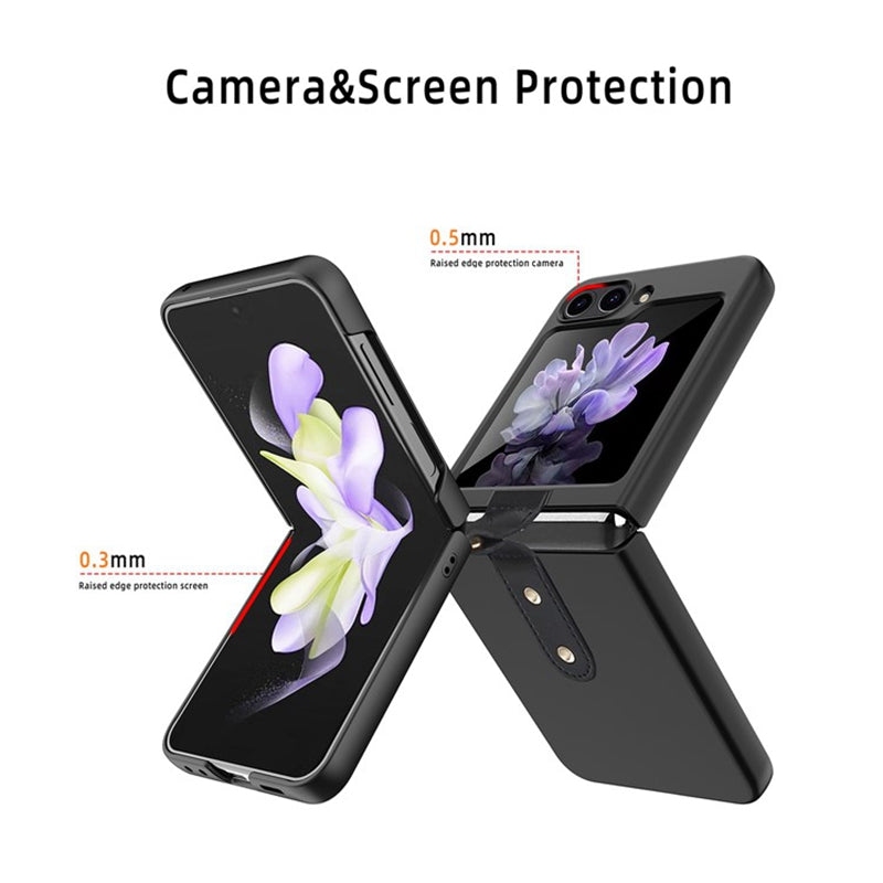 For Samsung Galaxy Z Flip5 5G Hard PC Phone Case Kickstand Shockproof Cover with Tempered Glass Back Film
