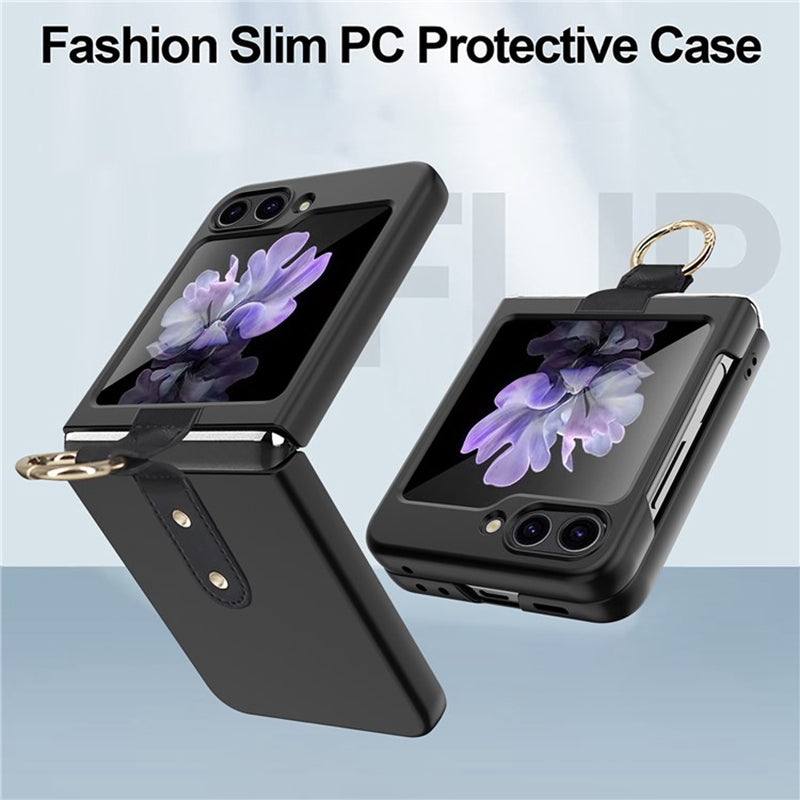 For Samsung Galaxy Z Flip5 5G Hard PC Phone Case Kickstand Shockproof Cover with Tempered Glass Back Film