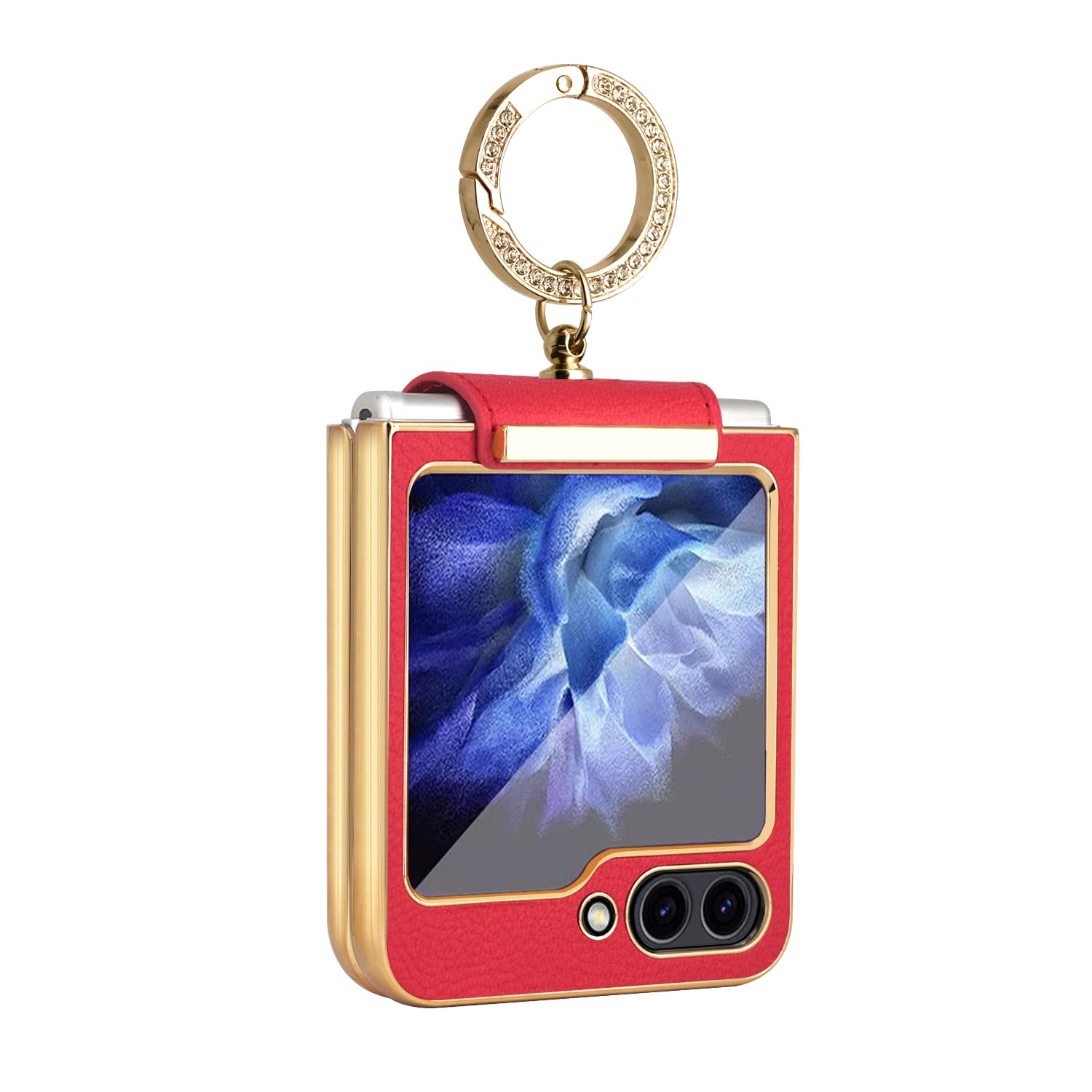 For Samsung Galaxy Z Flip5 5G Hard PC Phone Case Rhinestone Decoration Kickstand Cover with Tempered Glass Back Film