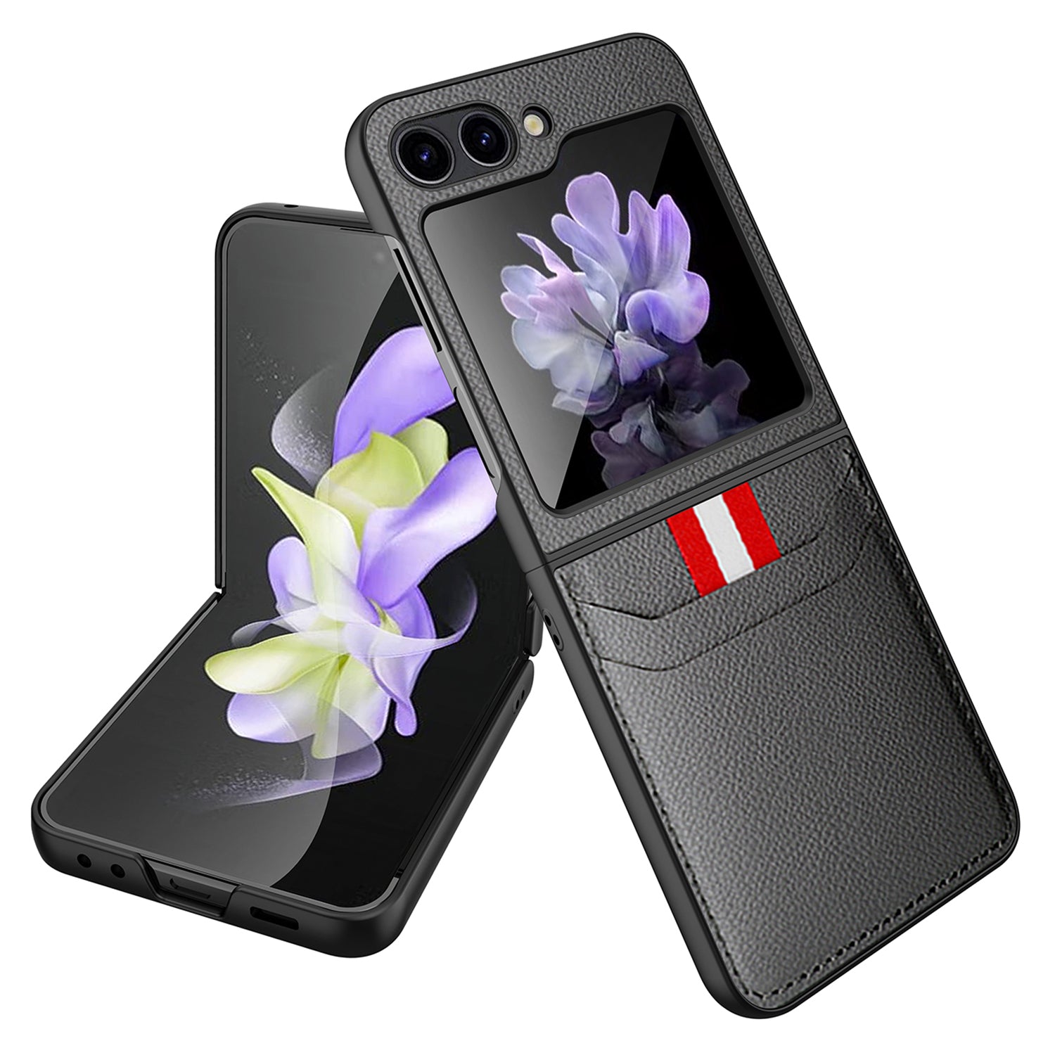 Hard PC Phone Case for Samsung Galaxy Z Flip5 5G Card Slot Shockproof Cover with Tempered Glass Small Screen Film