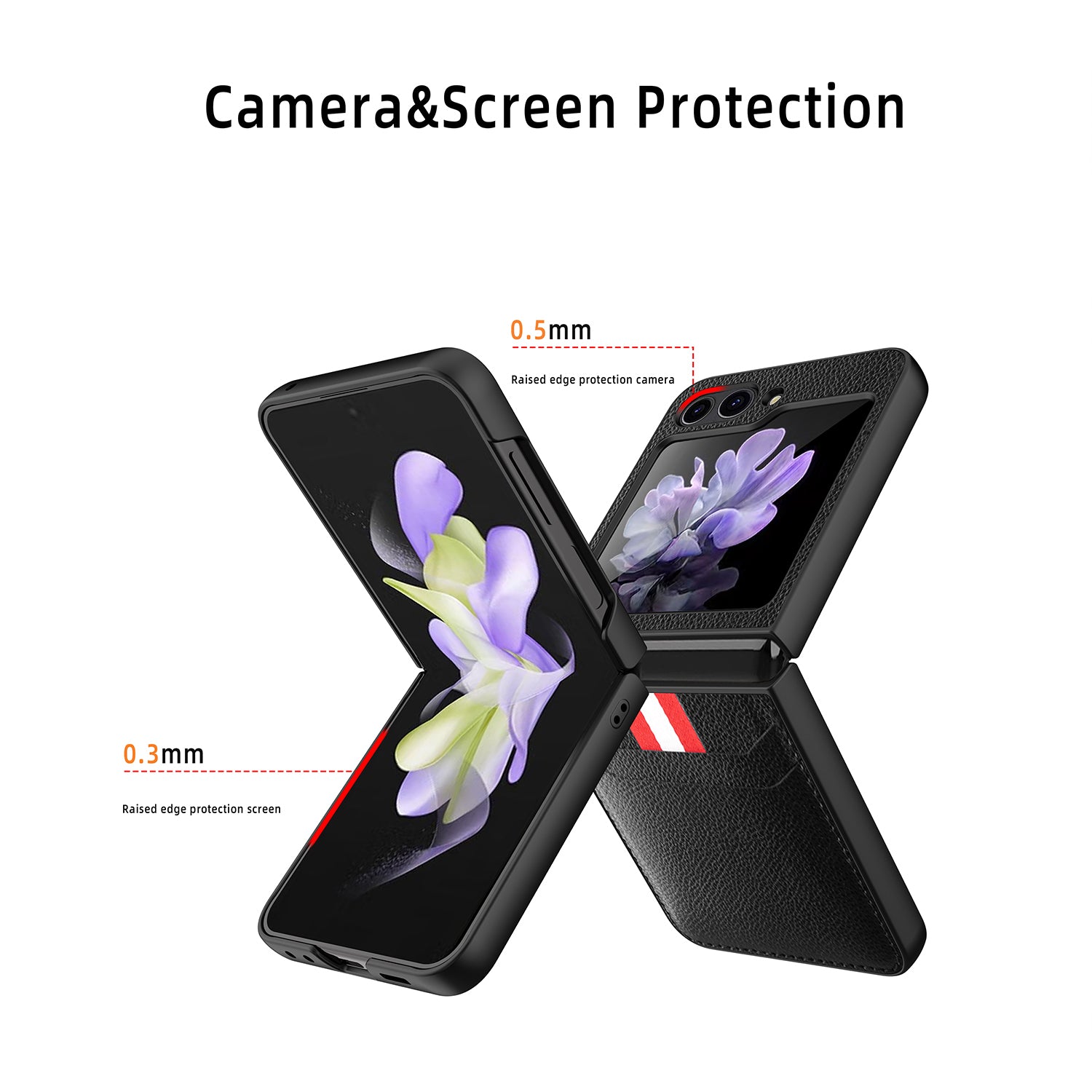 Hard PC Phone Case for Samsung Galaxy Z Flip5 5G Card Slot Shockproof Cover with Tempered Glass Small Screen Film