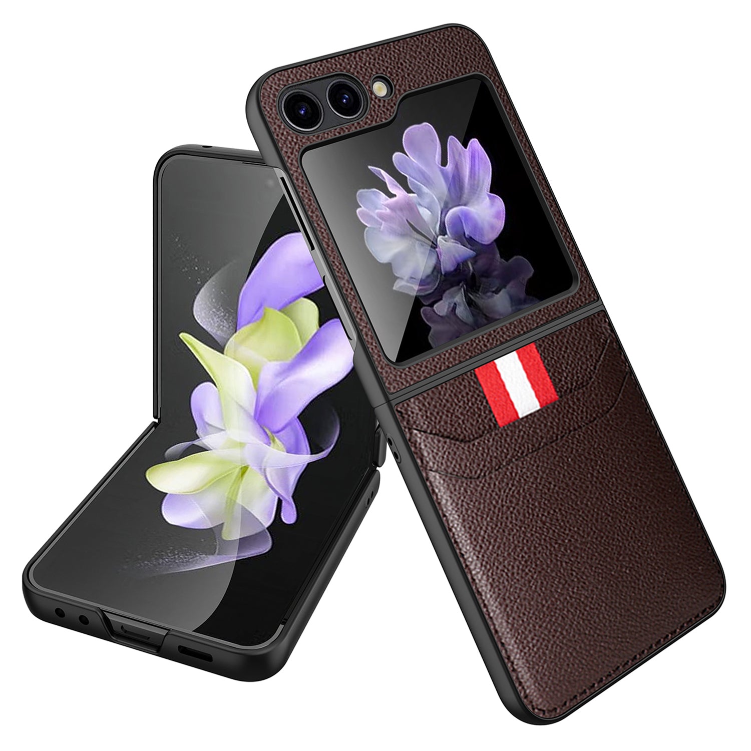 Hard PC Phone Case for Samsung Galaxy Z Flip5 5G Card Slot Shockproof Cover with Tempered Glass Small Screen Film