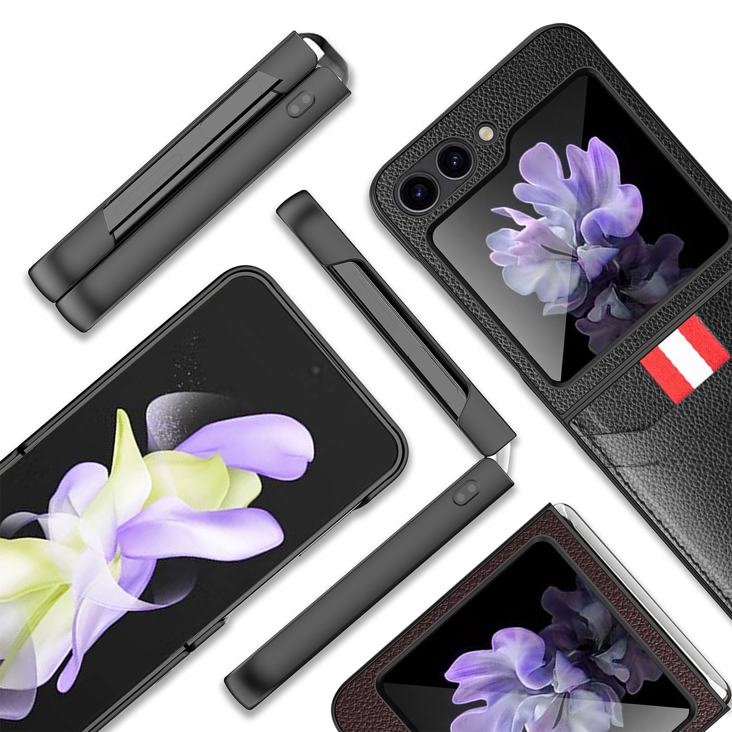 Hard PC Phone Case for Samsung Galaxy Z Flip5 5G Card Slot Shockproof Cover with Tempered Glass Small Screen Film