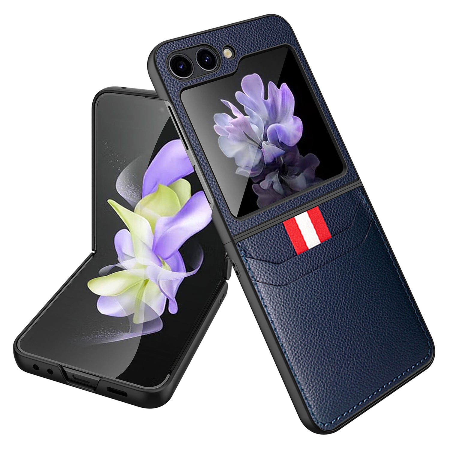 Hard PC Phone Case for Samsung Galaxy Z Flip5 5G Card Slot Shockproof Cover with Tempered Glass Small Screen Film