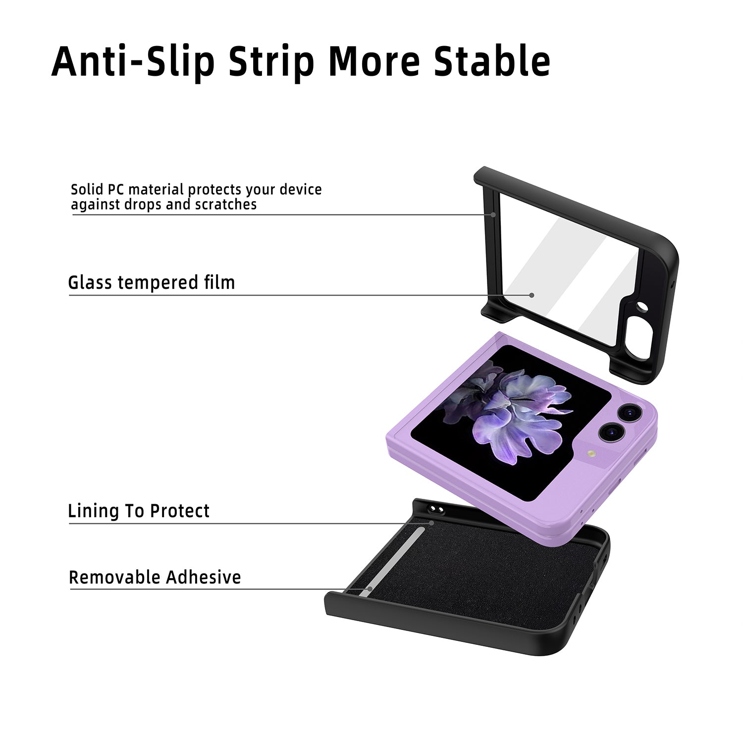 Hard PC Phone Case for Samsung Galaxy Z Flip5 5G Card Slot Shockproof Cover with Tempered Glass Small Screen Film