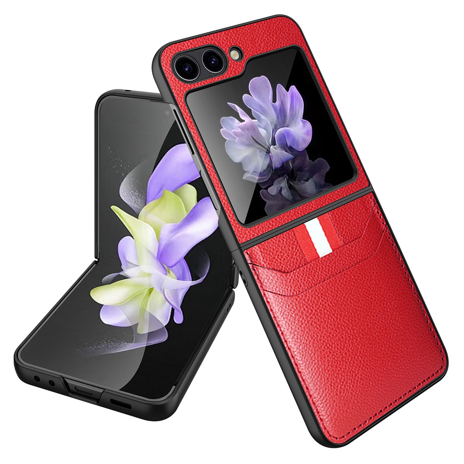 Hard PC Phone Case for Samsung Galaxy Z Flip5 5G Card Slot Shockproof Cover with Tempered Glass Small Screen Film