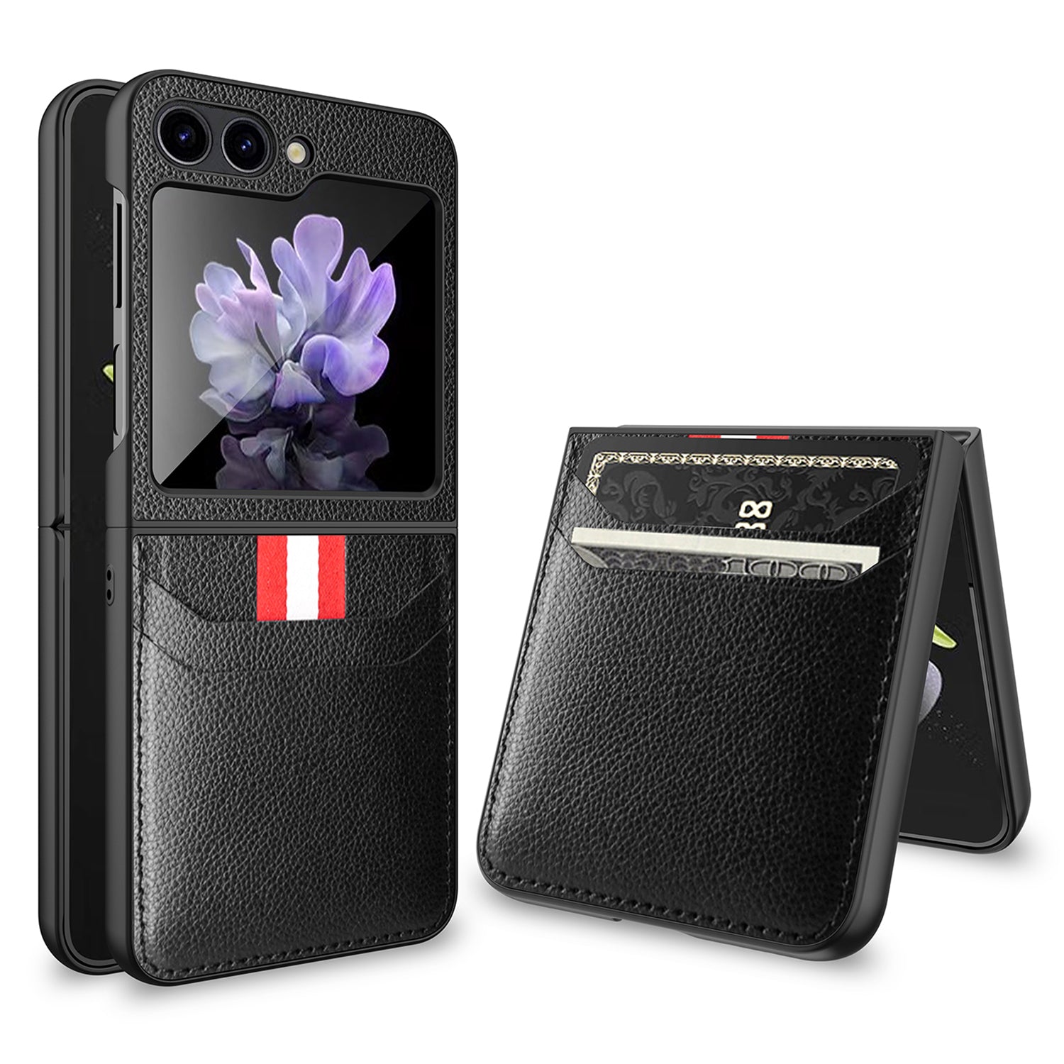 Hard PC Phone Case for Samsung Galaxy Z Flip5 5G Card Slot Shockproof Cover with Tempered Glass Small Screen Film