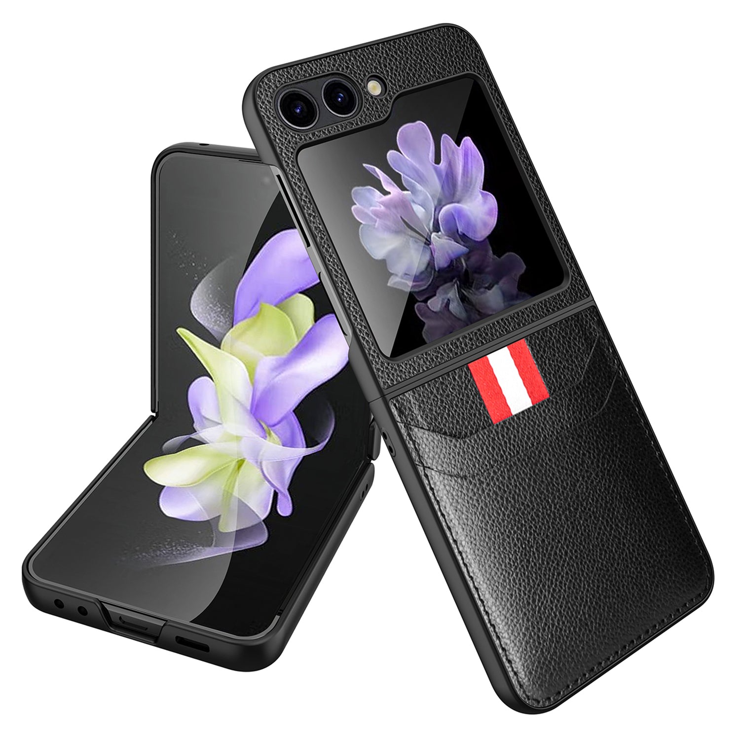 Hard PC Phone Case for Samsung Galaxy Z Flip5 5G Card Slot Shockproof Cover with Tempered Glass Small Screen Film