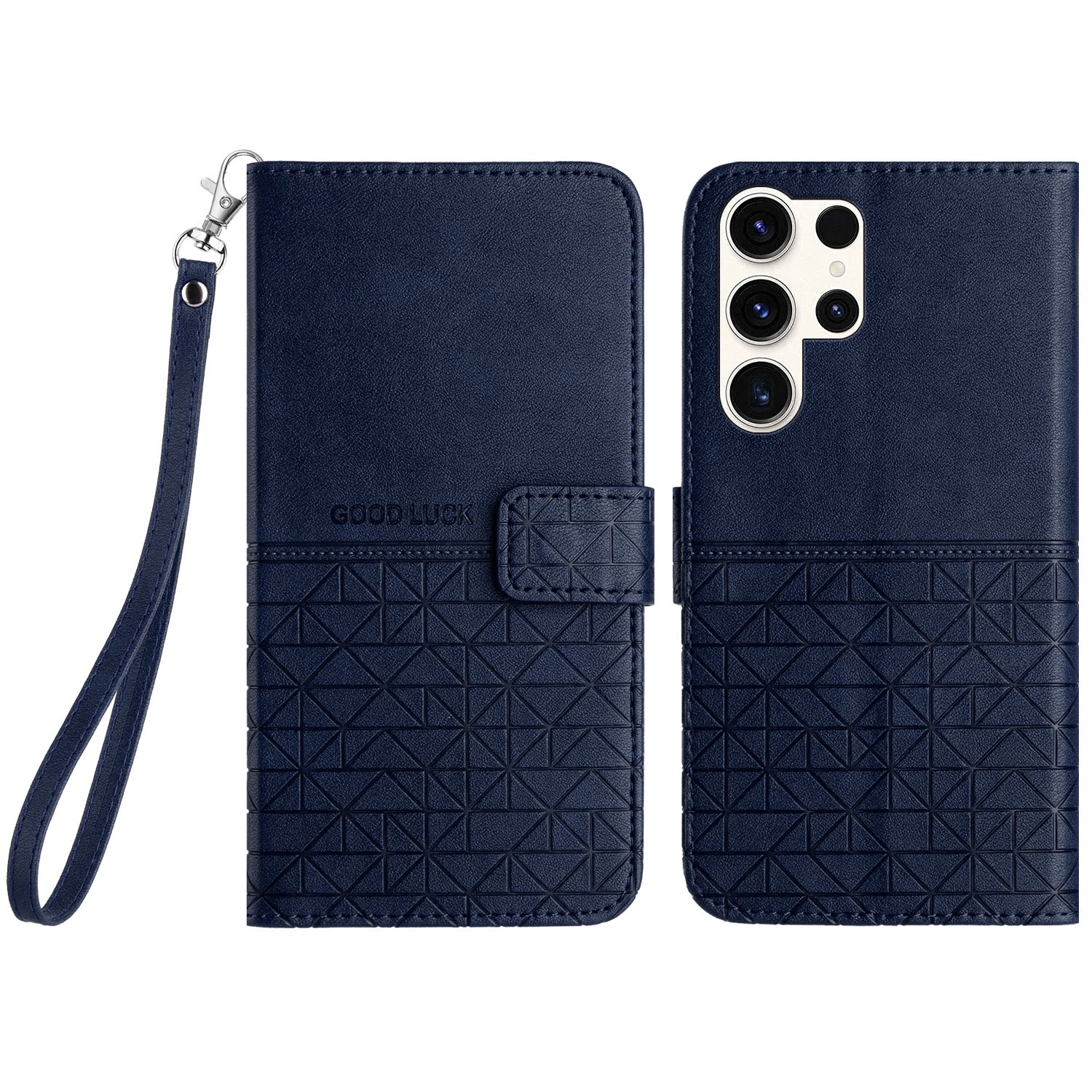 For Samsung Galaxy S23 Ultra Geometric Imprinted Phone Case Stand Wallet Microfiber Leather Cover