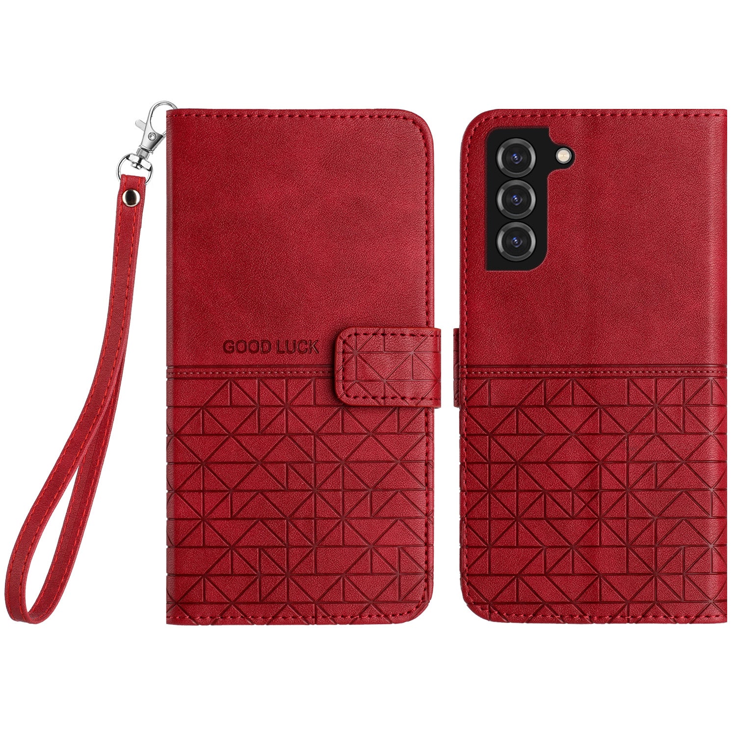 For Samsung Galaxy S22 5G Microfiber Leather Wallet Stand Case Geometric Imprinted Phone Cover