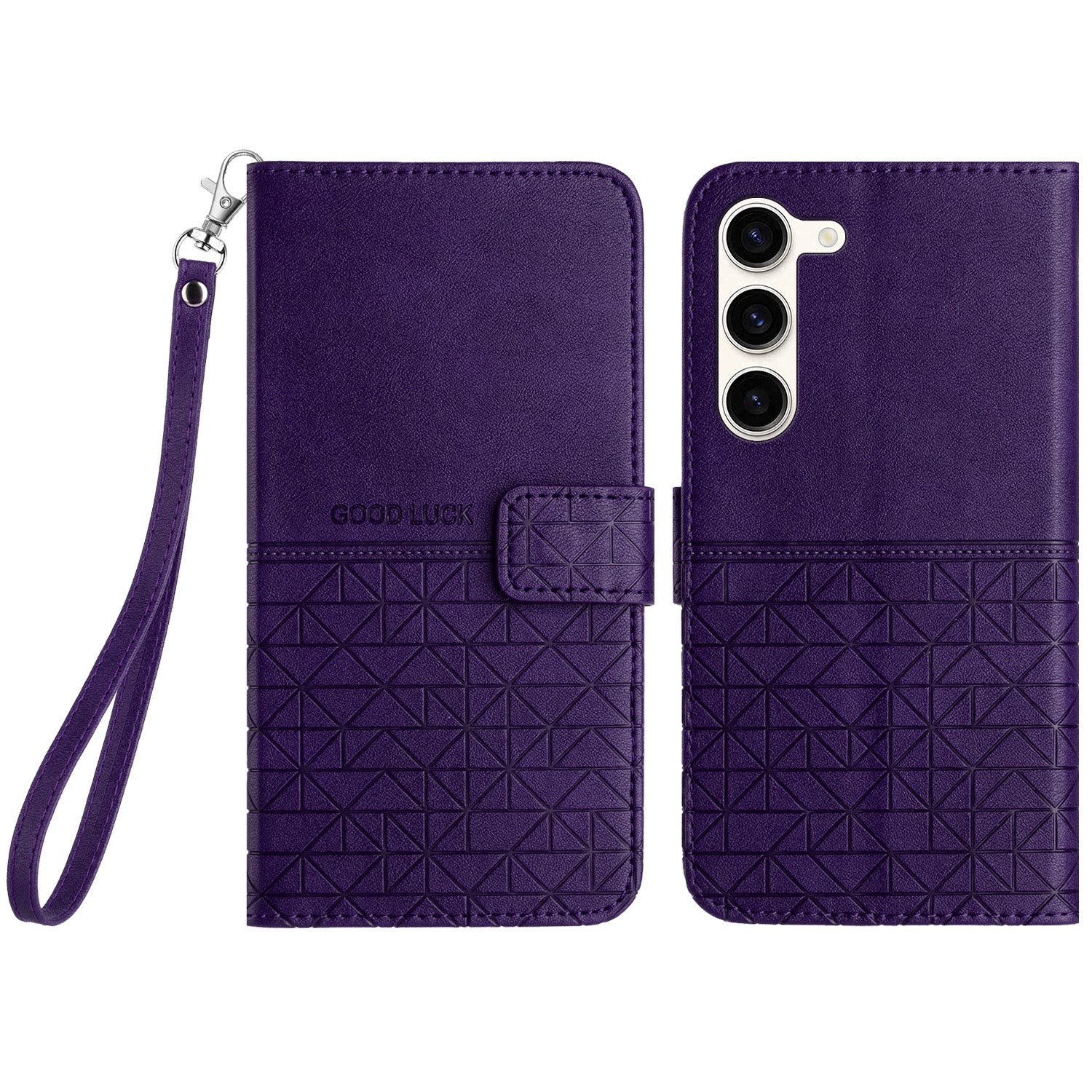 Microfiber Leather Phone Cover for Samsung Galaxy S23 Geometric Imprinted Wallet Phone Stand Case
