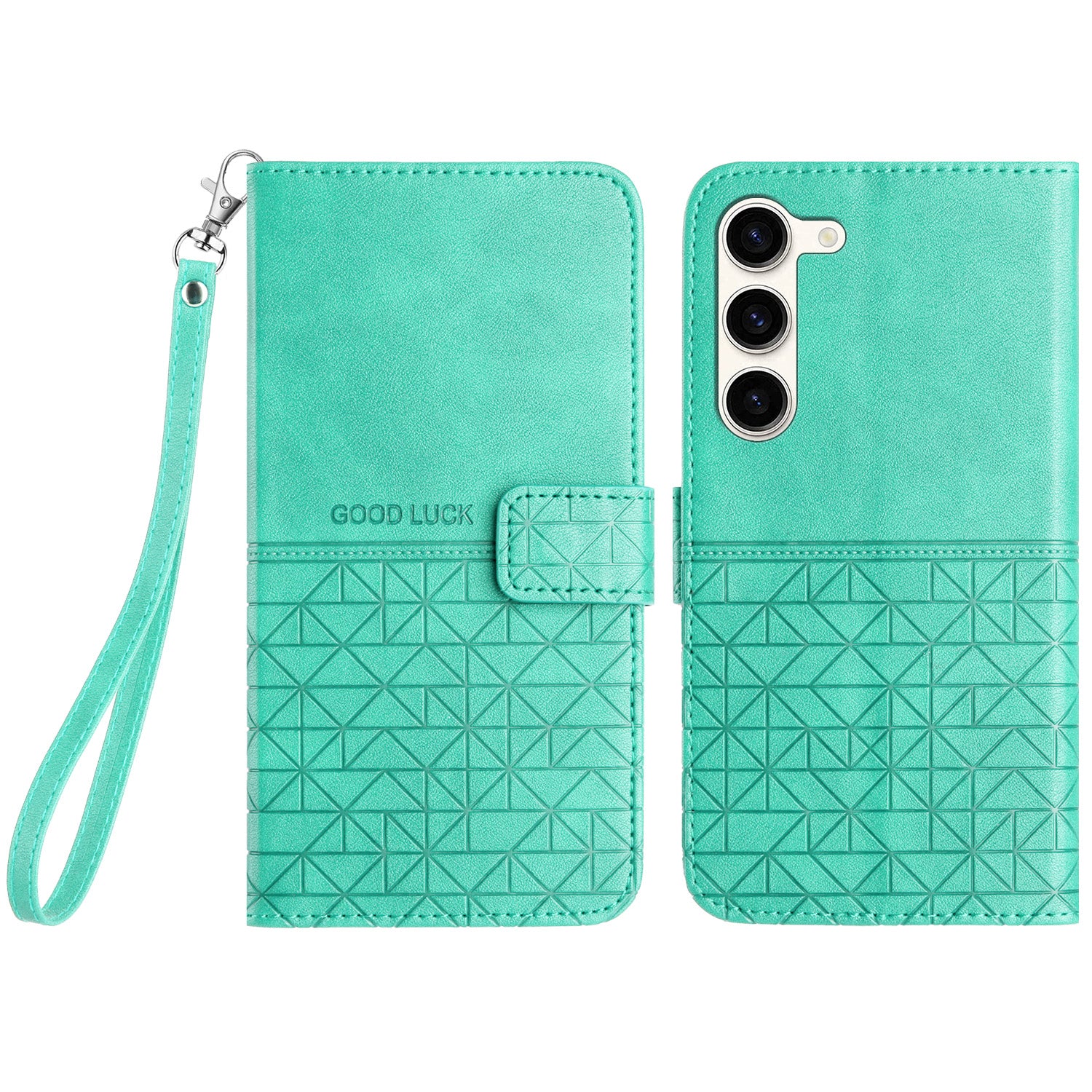 Microfiber Leather Phone Cover for Samsung Galaxy S23 Geometric Imprinted Wallet Phone Stand Case